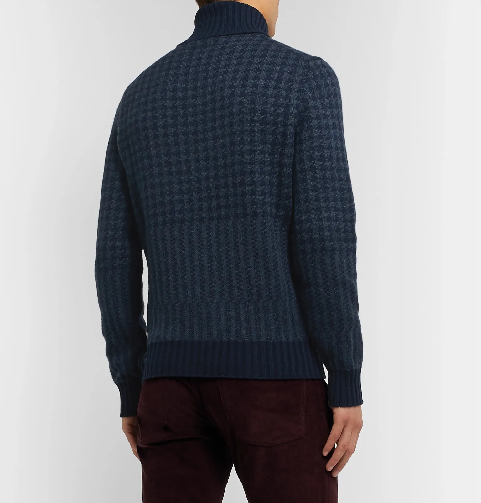 Houndstooth Cashmere Rollneck Sweater - 5