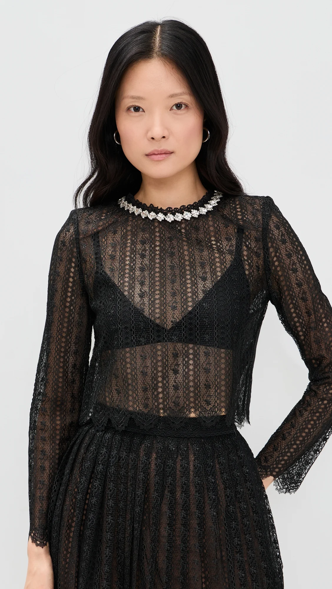 Black Organza Lace Top - 1