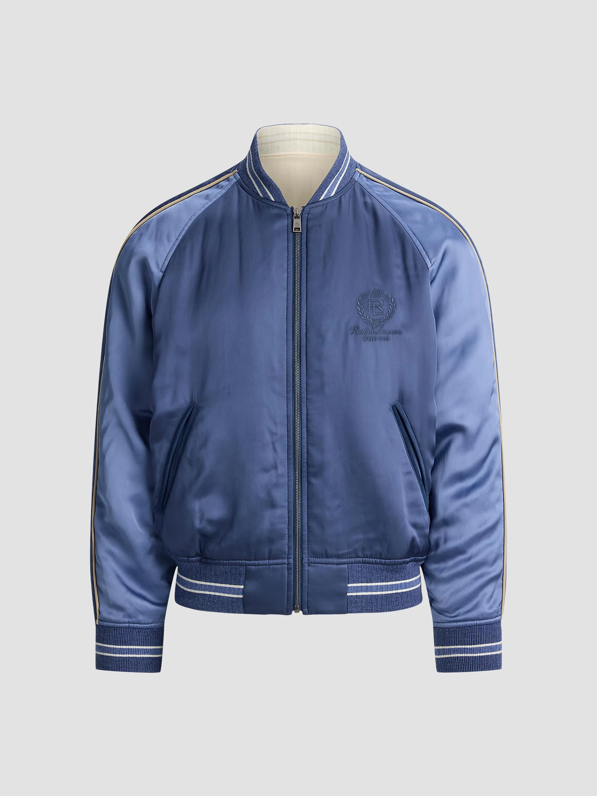 Men's Damon Reversible Satin Bomber Jacket - Blue Horizon Limestone - 1