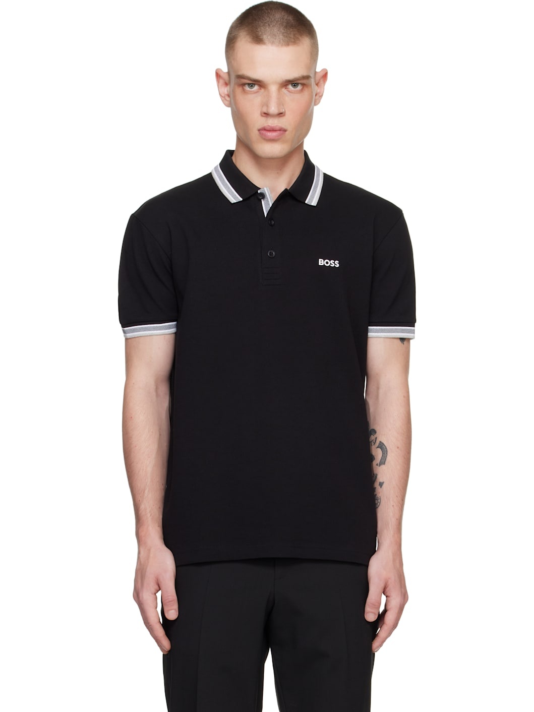 Black Contrast Logo Polo - 1