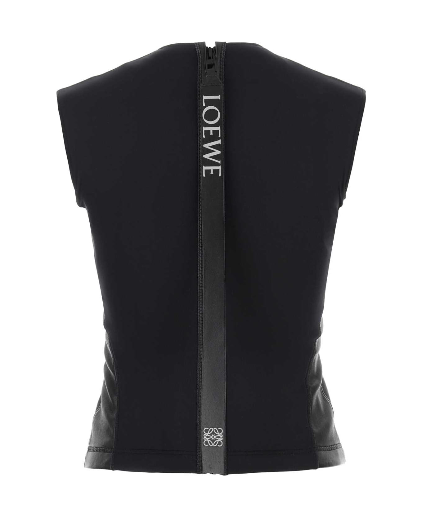 Black Leather And Fabric Top - 2