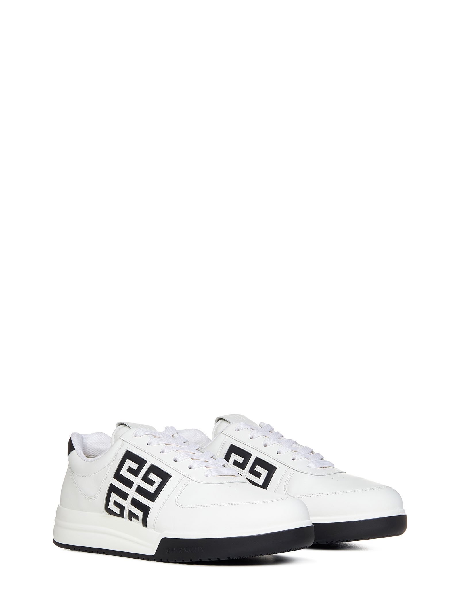 White calf leather low-top sneakers with embossed black 4G logo at side. - 3