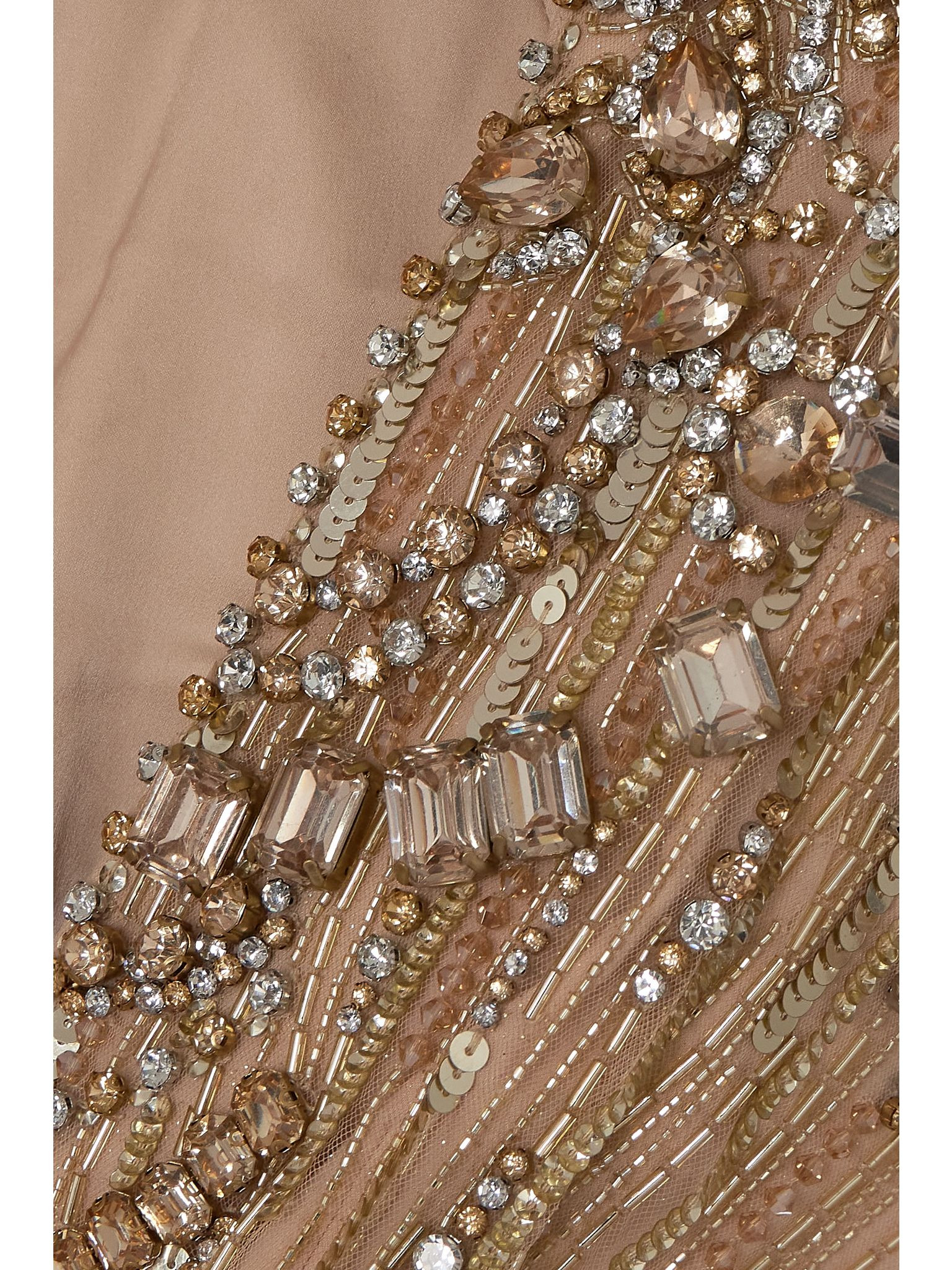 Lotus cape-effect embellished sequined tulle gown Gold - 4