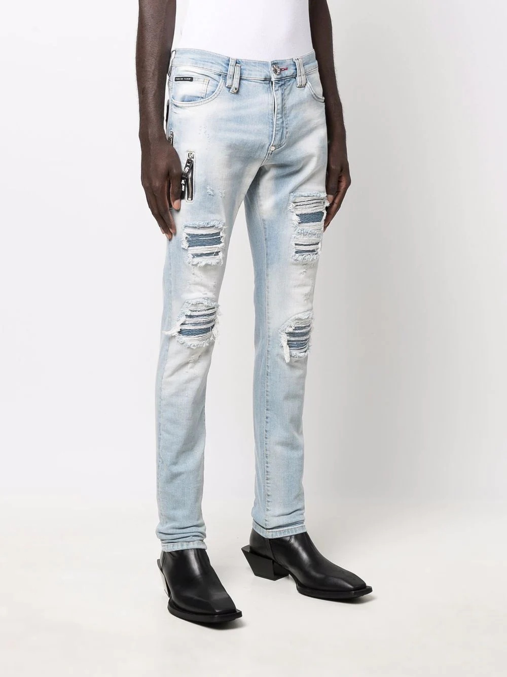 distressed logo-plaque skinny jeans - 3