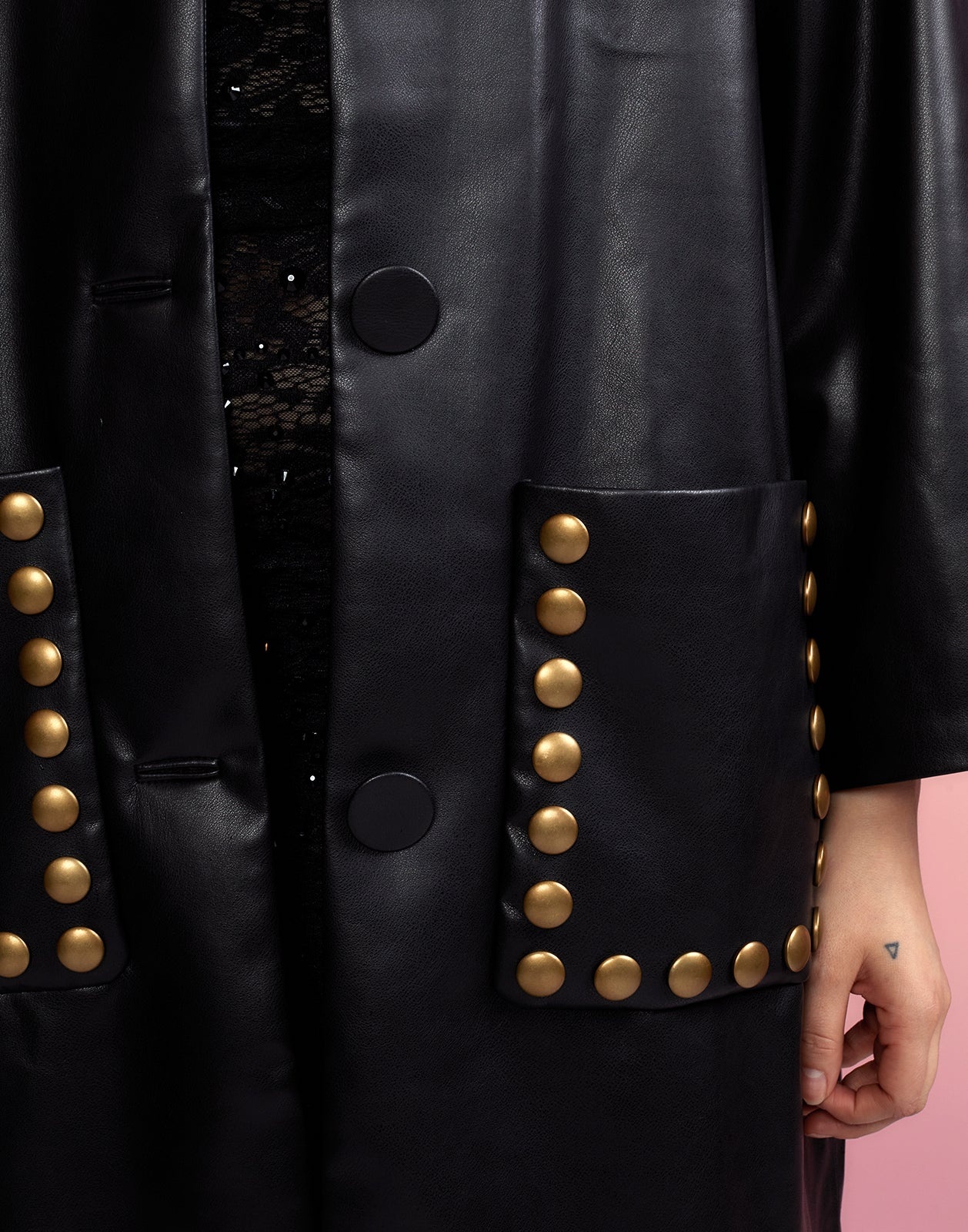 Vegan Studded Leather Coat - 5