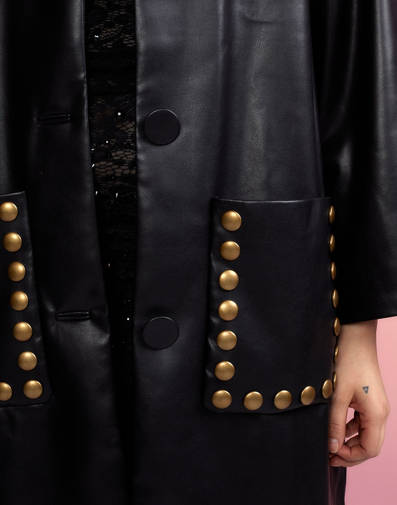 Vegan Studded Leather Coat 5