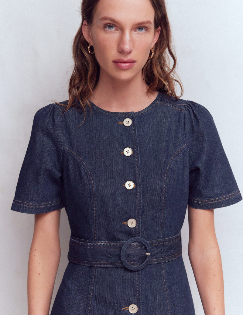 Button Detail Denim Dress-Indigo Wash 3