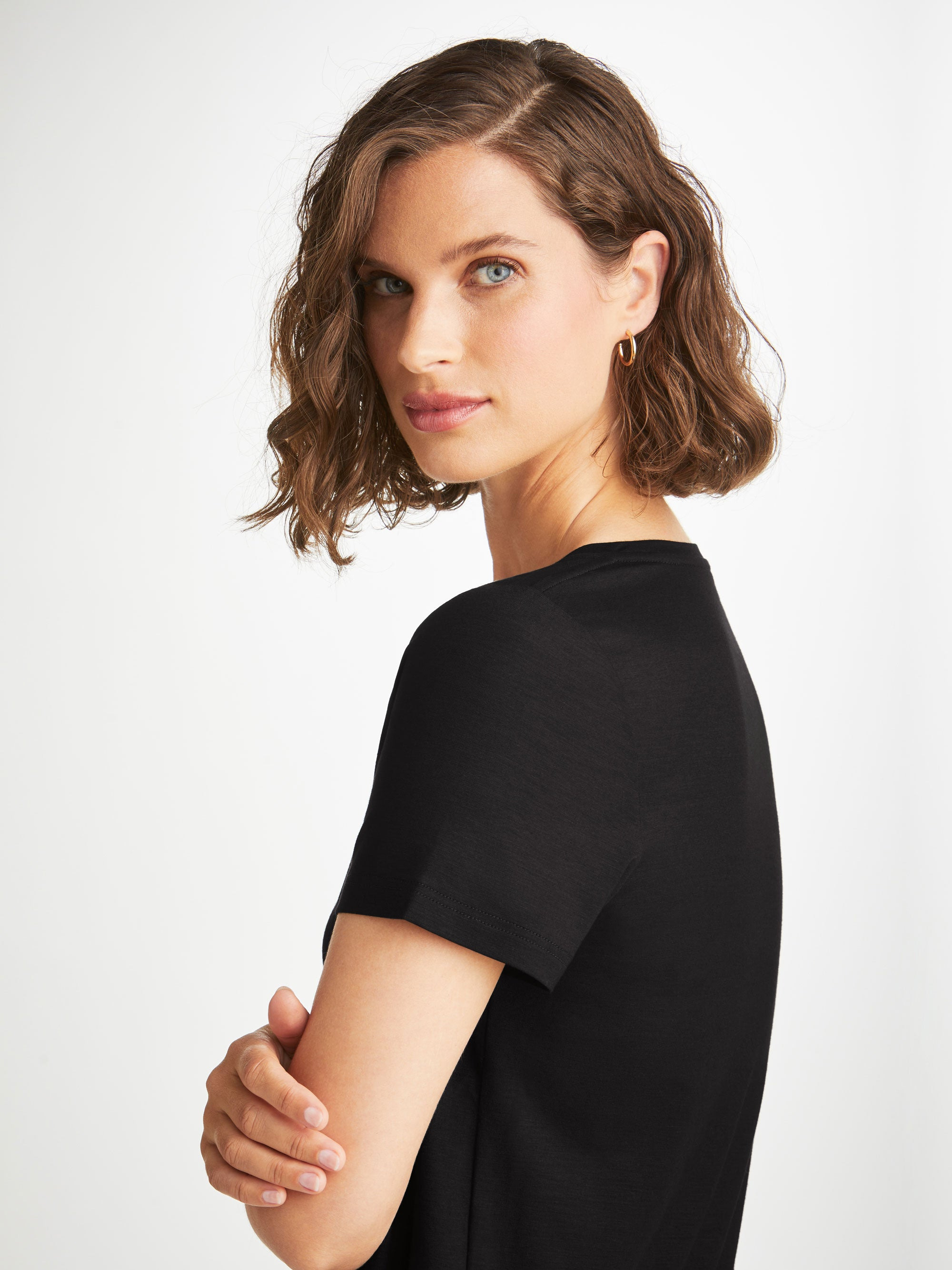 Women's V-Neck T-Shirt Lara Micro Modal Stretch Black - 7