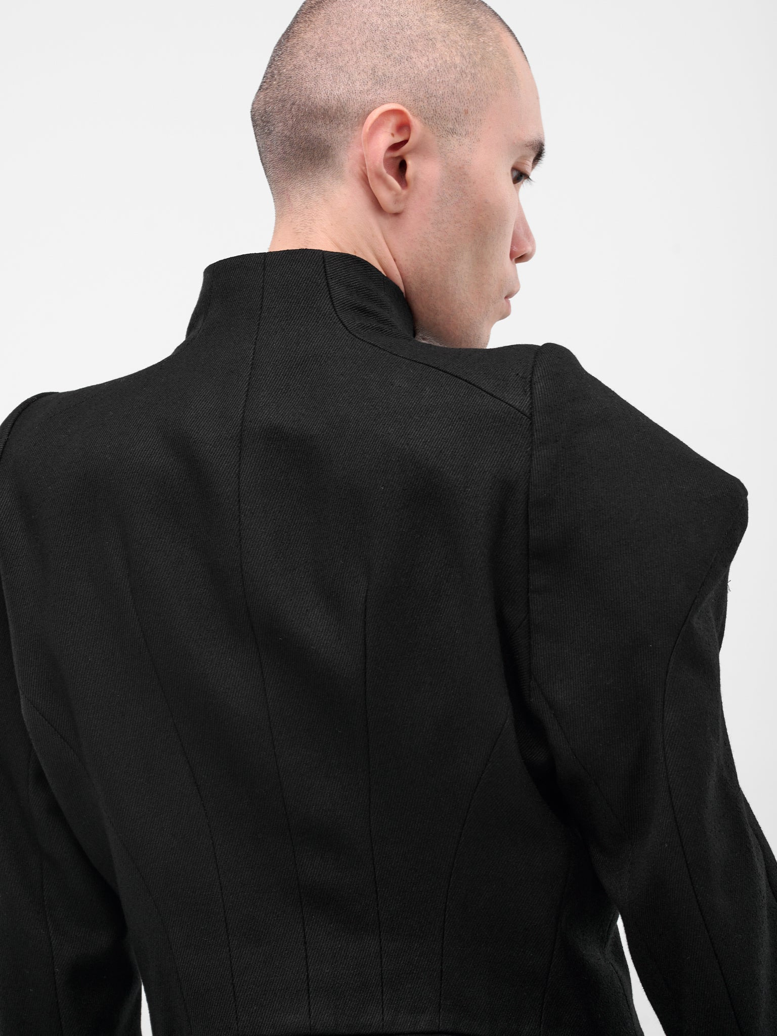 Black Sculptural Zip Blazer - 5