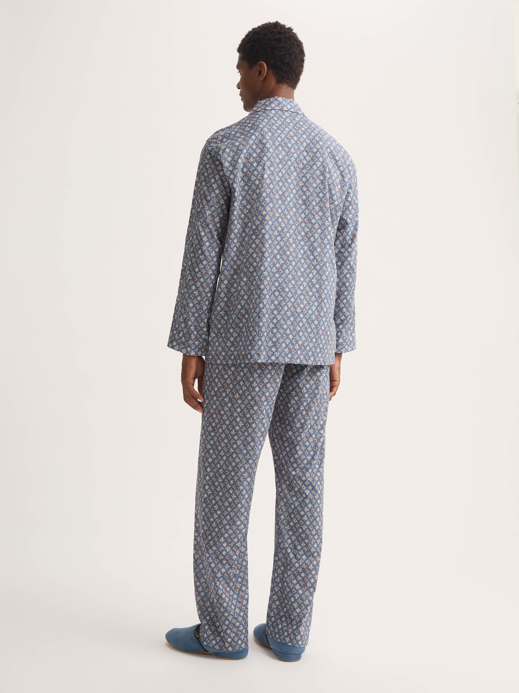 Men's Classic Fit Pajamas Cotton Batiste Blue Multicolor Diamond Print - 3