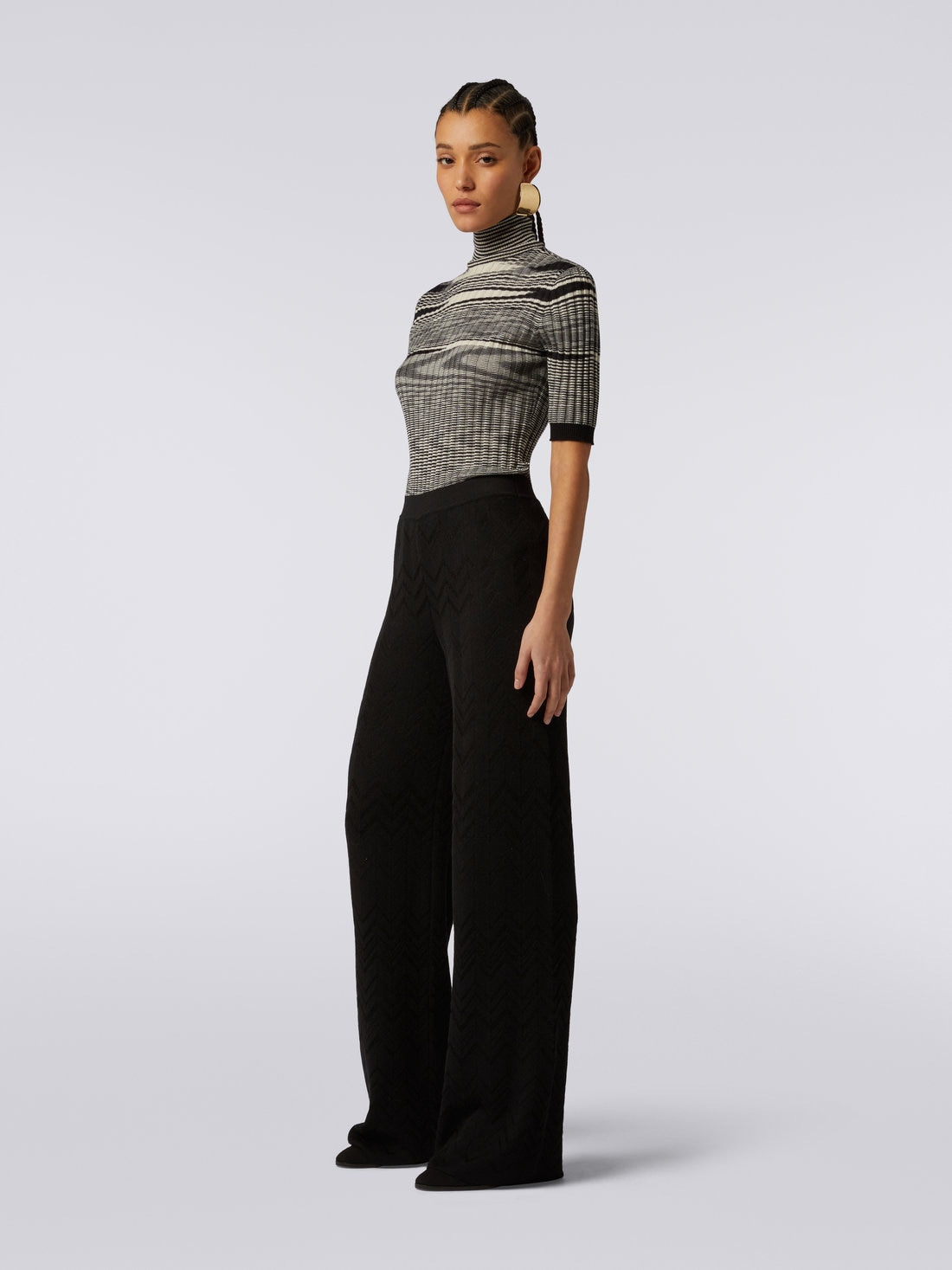 Flared English-ribbed wool and viscose chevron trousers - 3