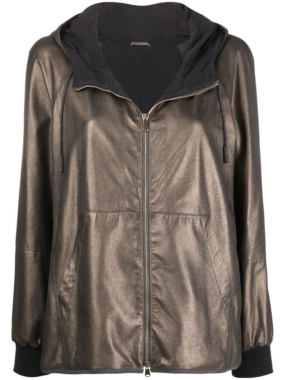 hooded leather jacket - 1