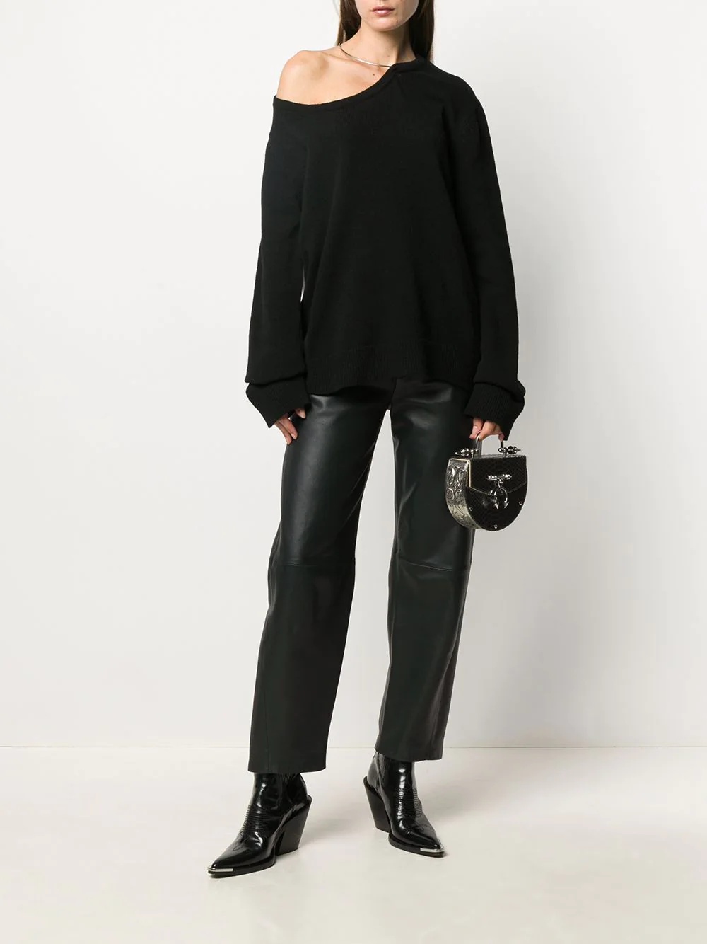 asymmetric one shoulder wool jumper - 2