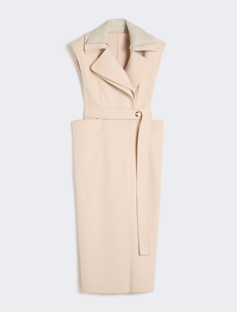 Sleeveless pure double wool coat - powder 1