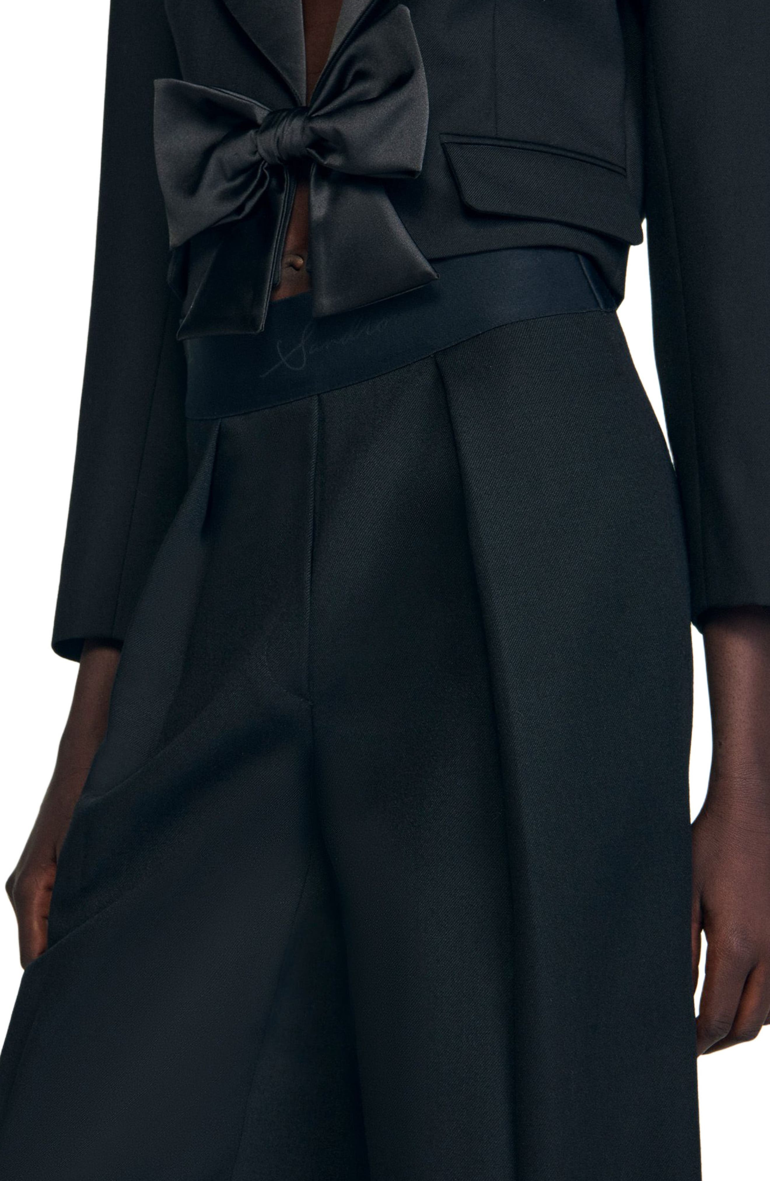 SANDRO Wide-leg elastic waist trousers in Black at Nordstrom - 4