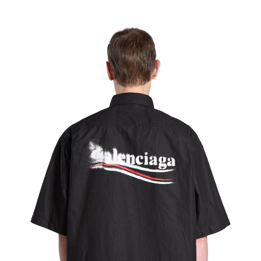 Men's Political Stencil Short Sleeve Shirt Large Fit in Black - 5