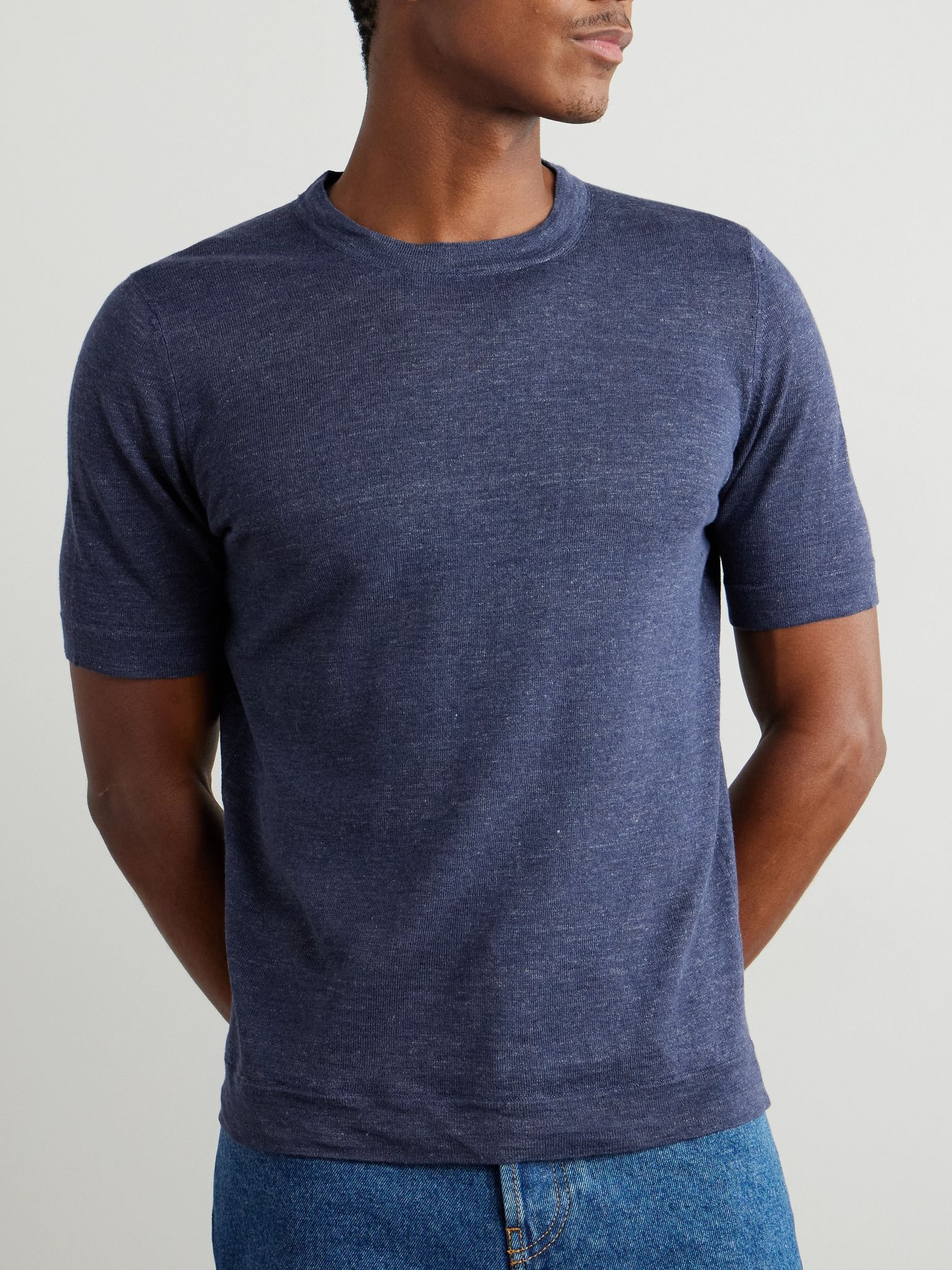 Linen and Cotton-Blend T-Shirt Blue - 3