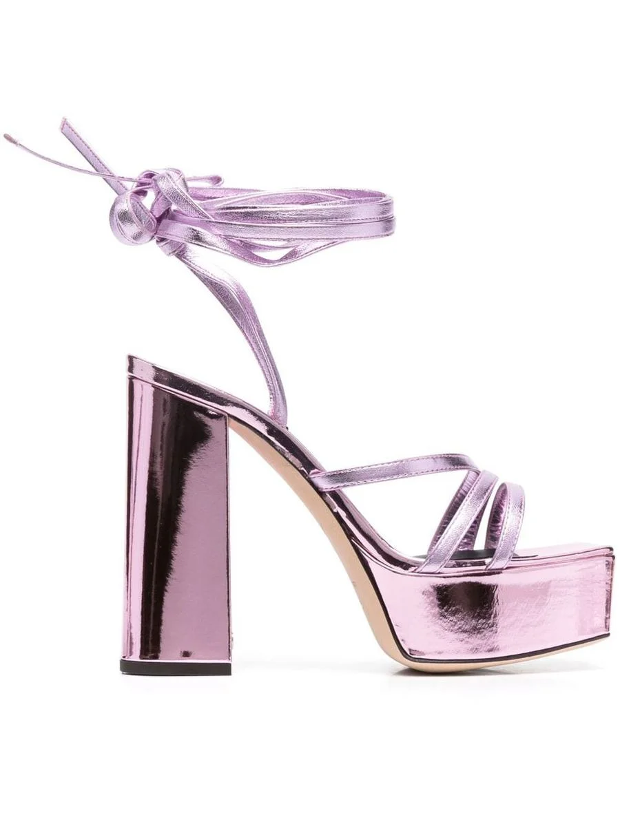 GIUSEPPE ZANOTTI METALLIC LEATHER HEEL SANDALS - 1