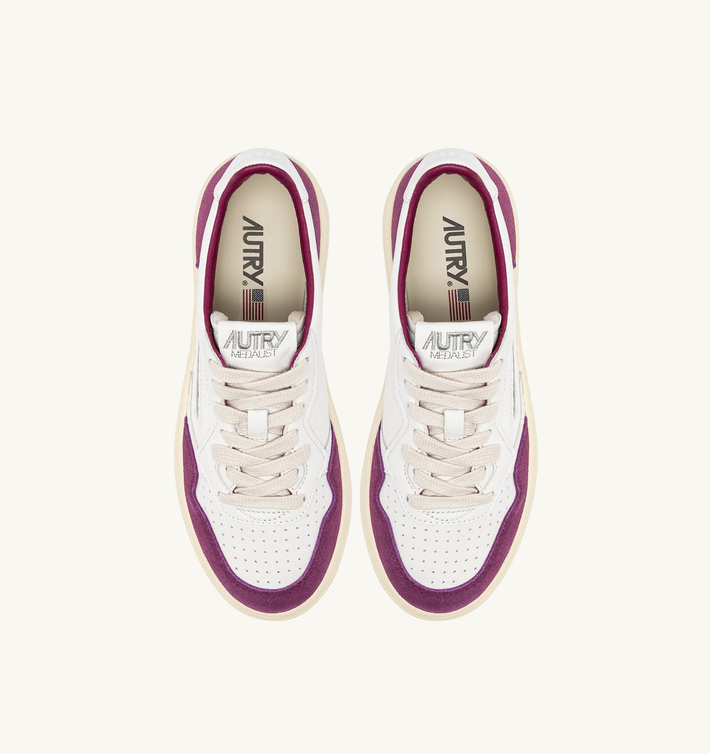 MEDALIST LOW SNEAKERS IN WHITE AND PURPLE LEATHER AND SUEDE - 5
