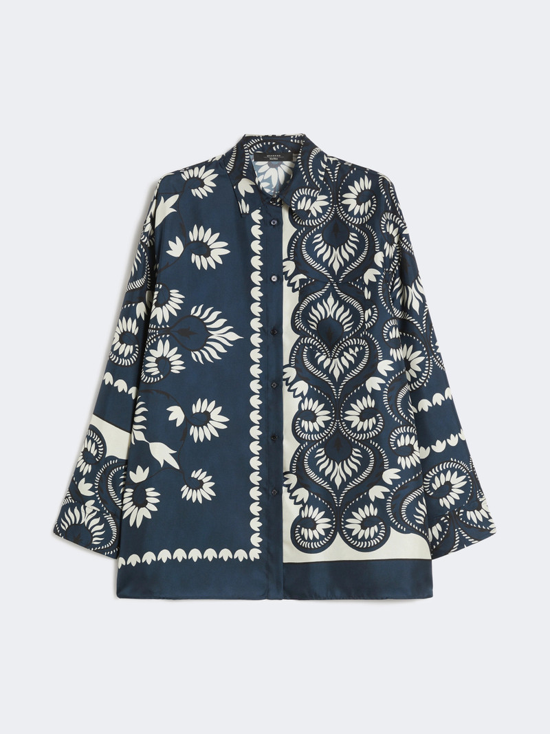 LASTRA Printed silk patchwork shirt - NAVY 1