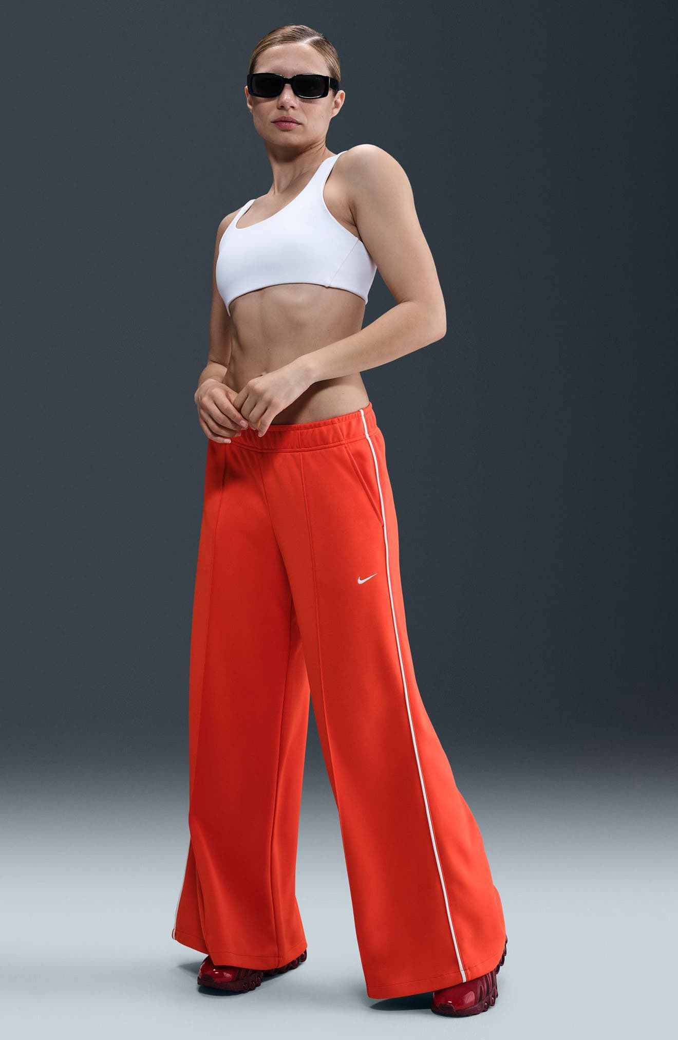Nike Sportswear Wide Leg Track Pants in Picante Red/Sail/Sail at Nordstrom - 6