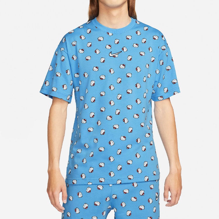 Nike x Hello Kitty Crossover SS22 Cat Full Print Pullover Short Sleeve Blue DR5520-412 - 4