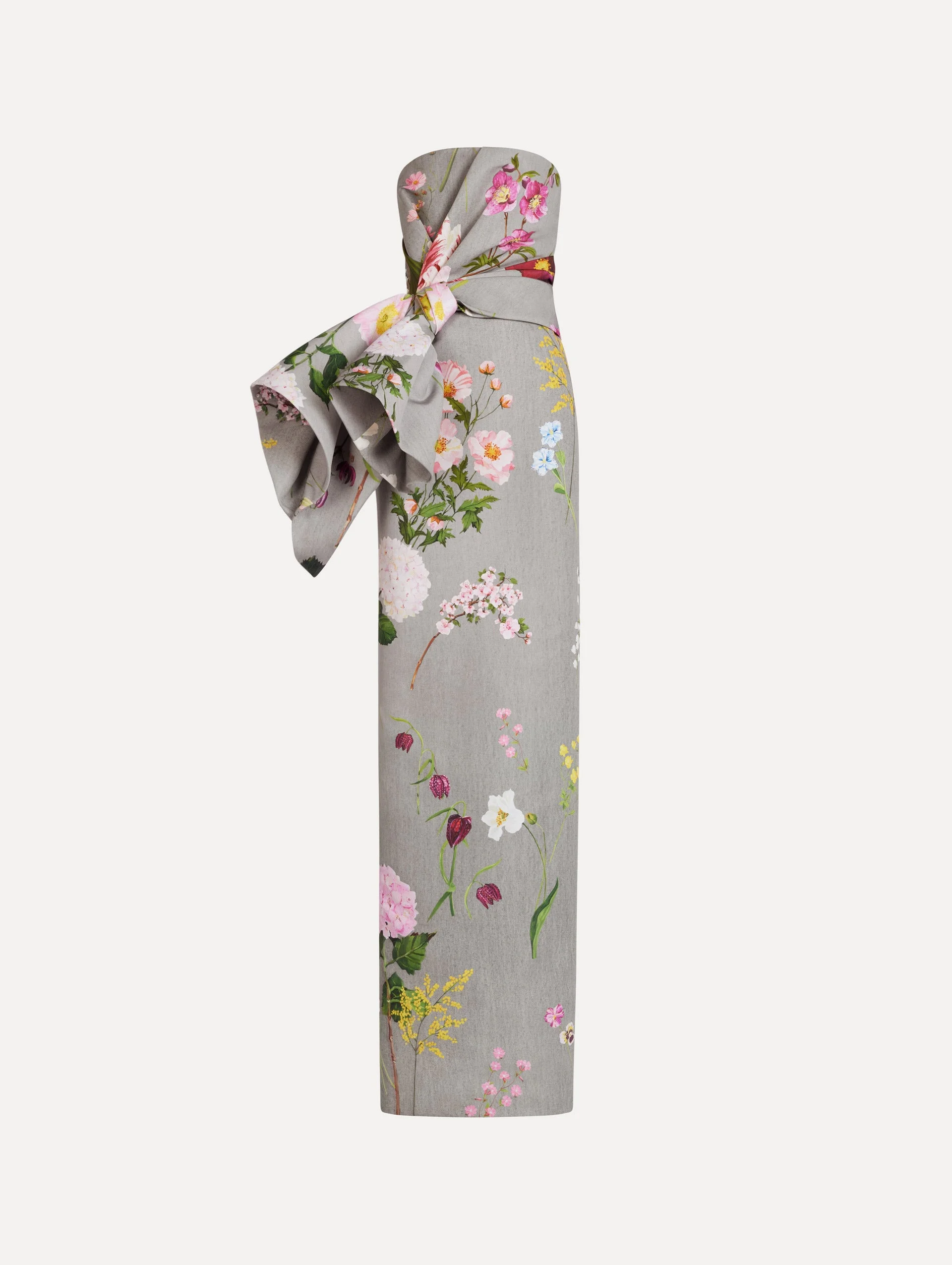 MIXED BOTANICAL DRAPE-DETAILED FAILLE GOWN - 1