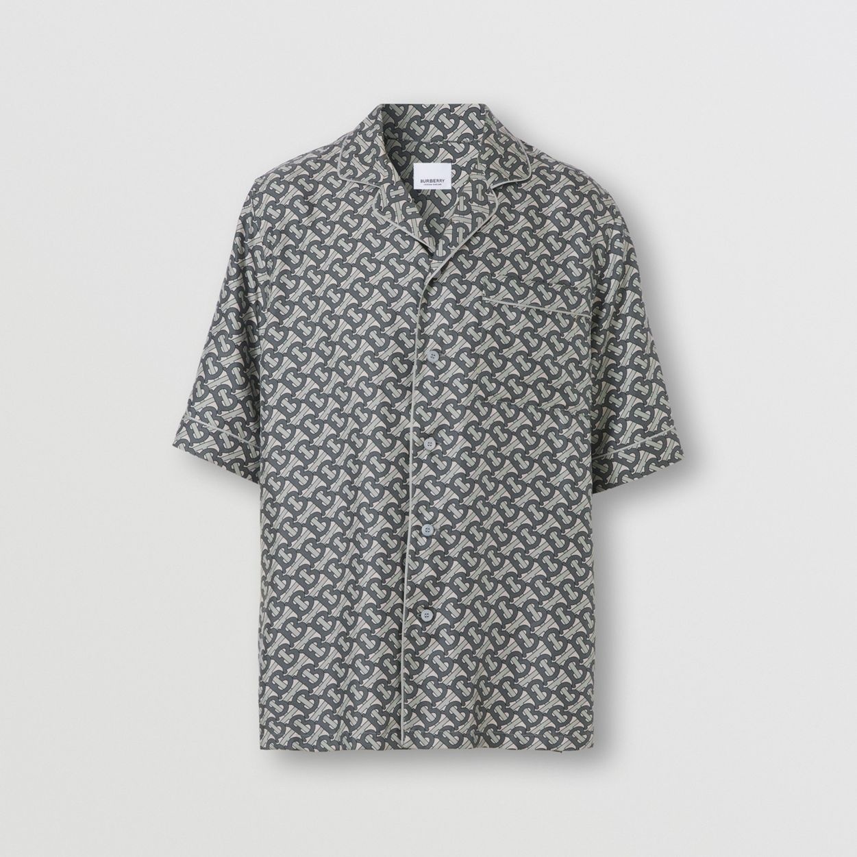 Short-sleeve Monogram Print Silk Shirt - 1