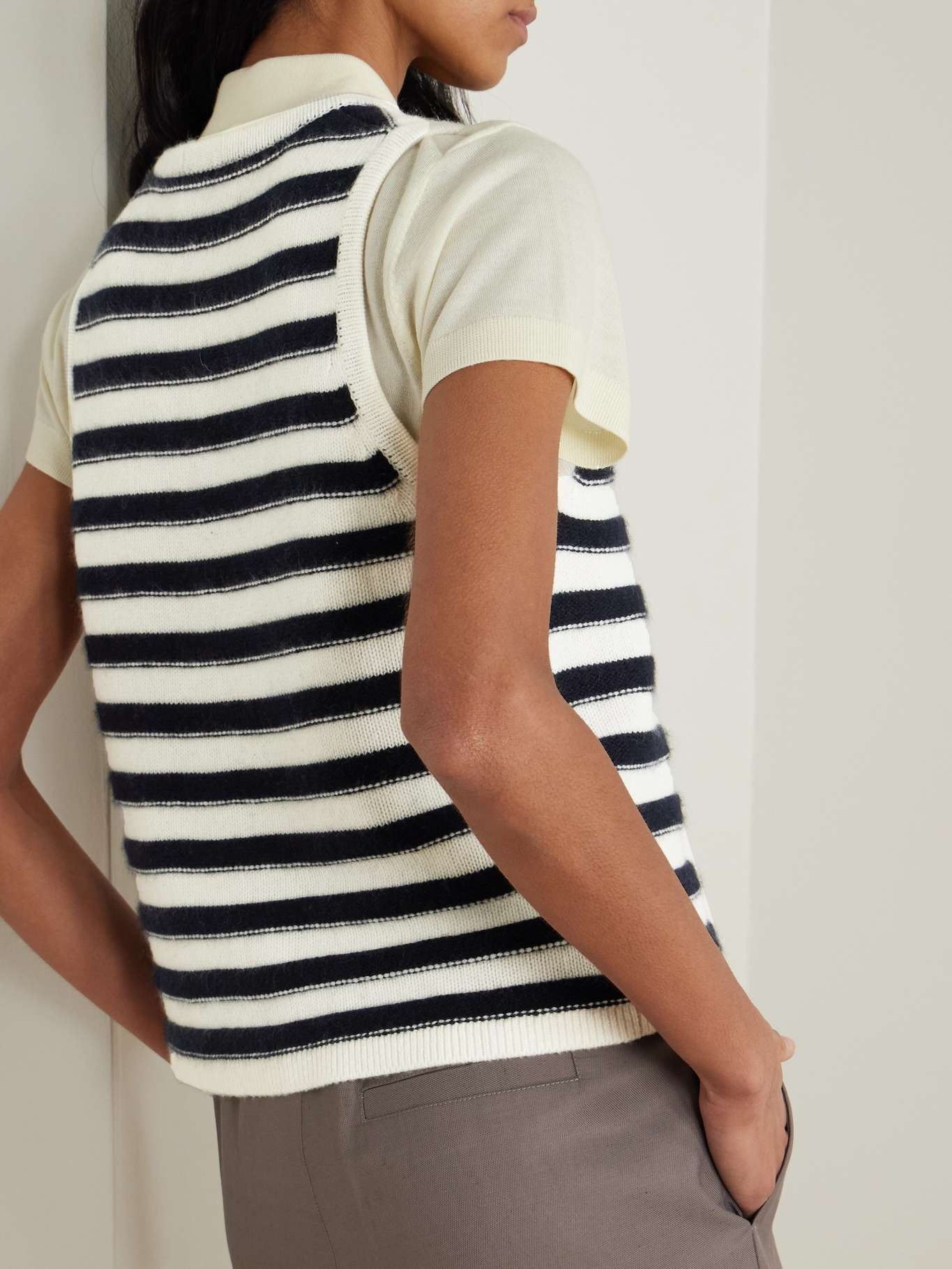 Striped cashmere vest Navy - 3