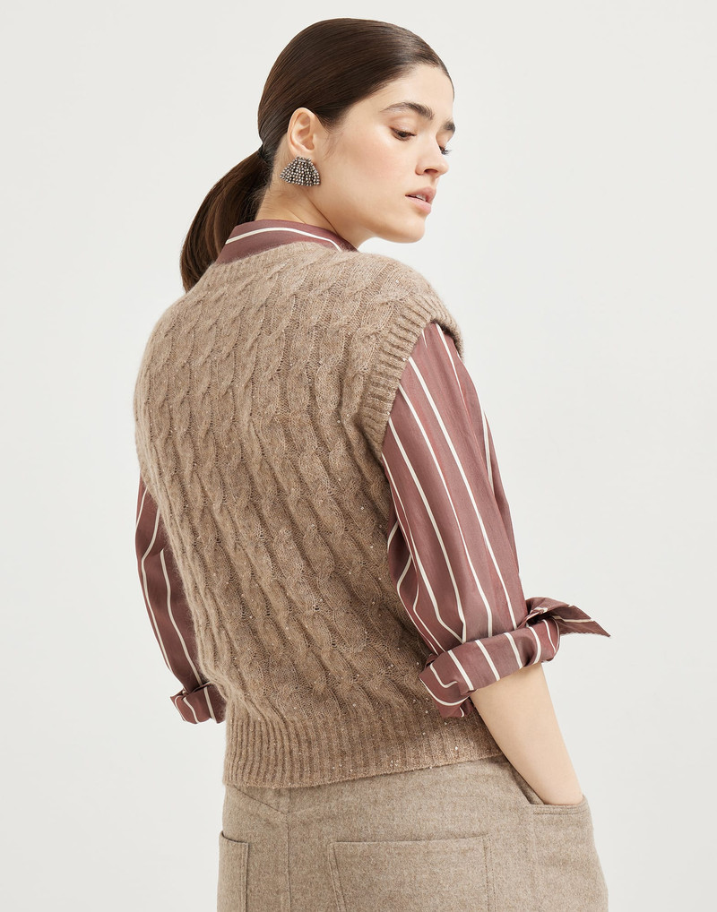 Brunello Cucinelli Mohair, cotton and wool dazzling cable cardigan outlook