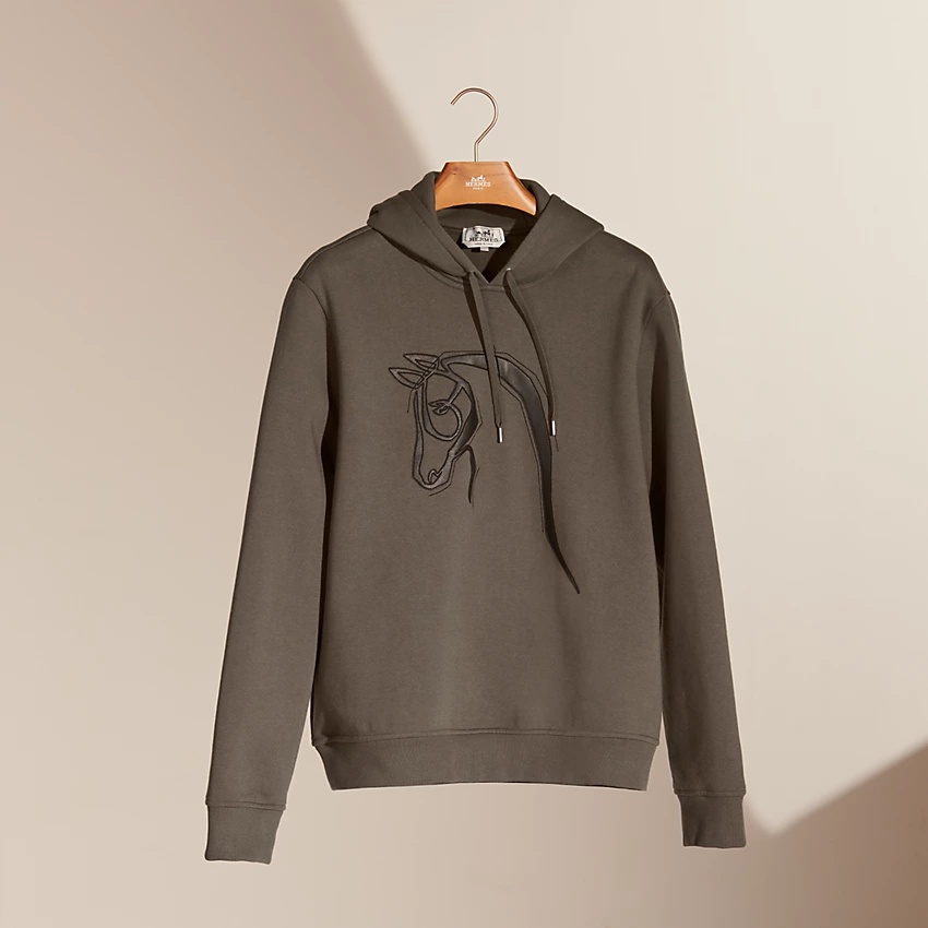 Hooded sweater with leather detail - 1