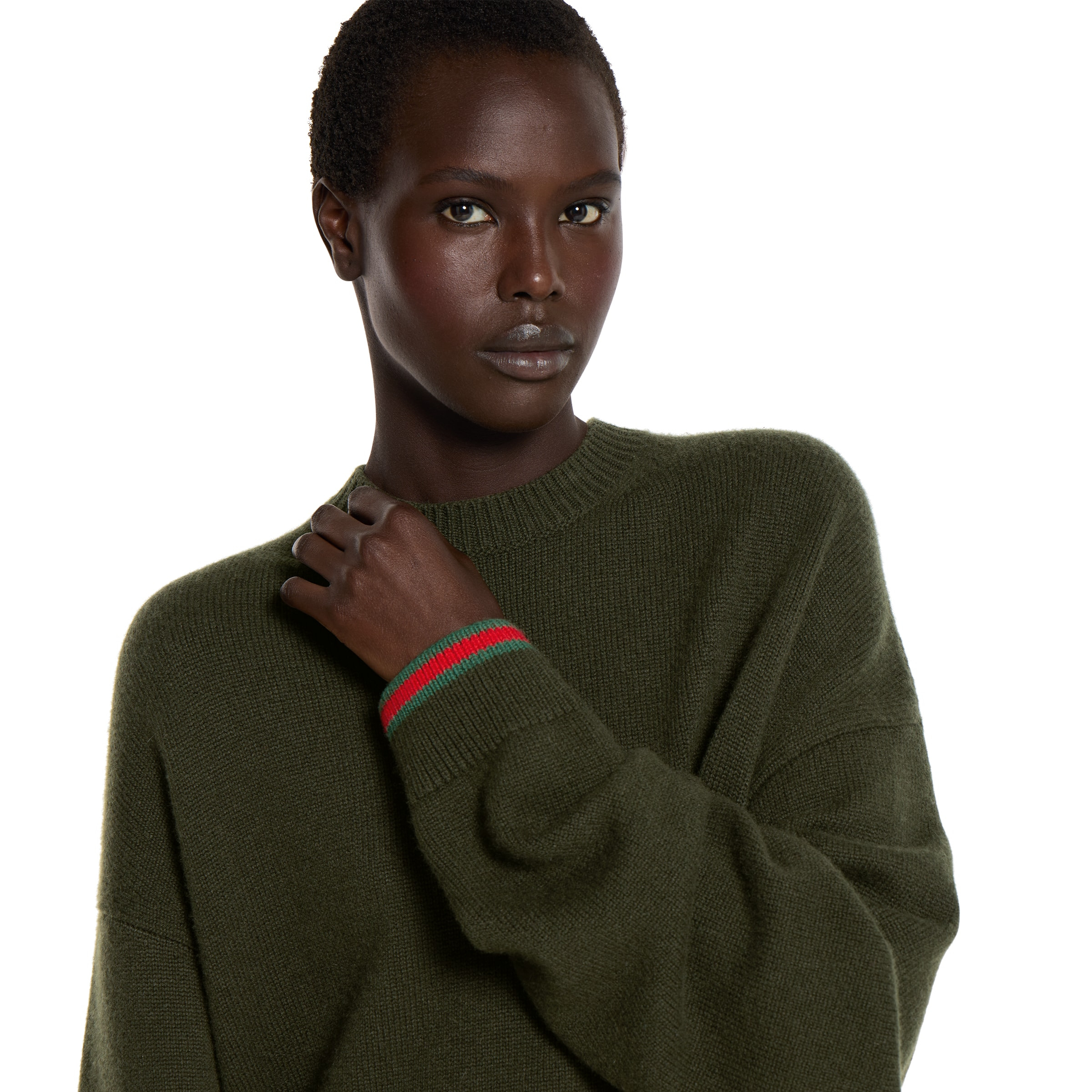 Wool cashmere sweater with Web trim - 5