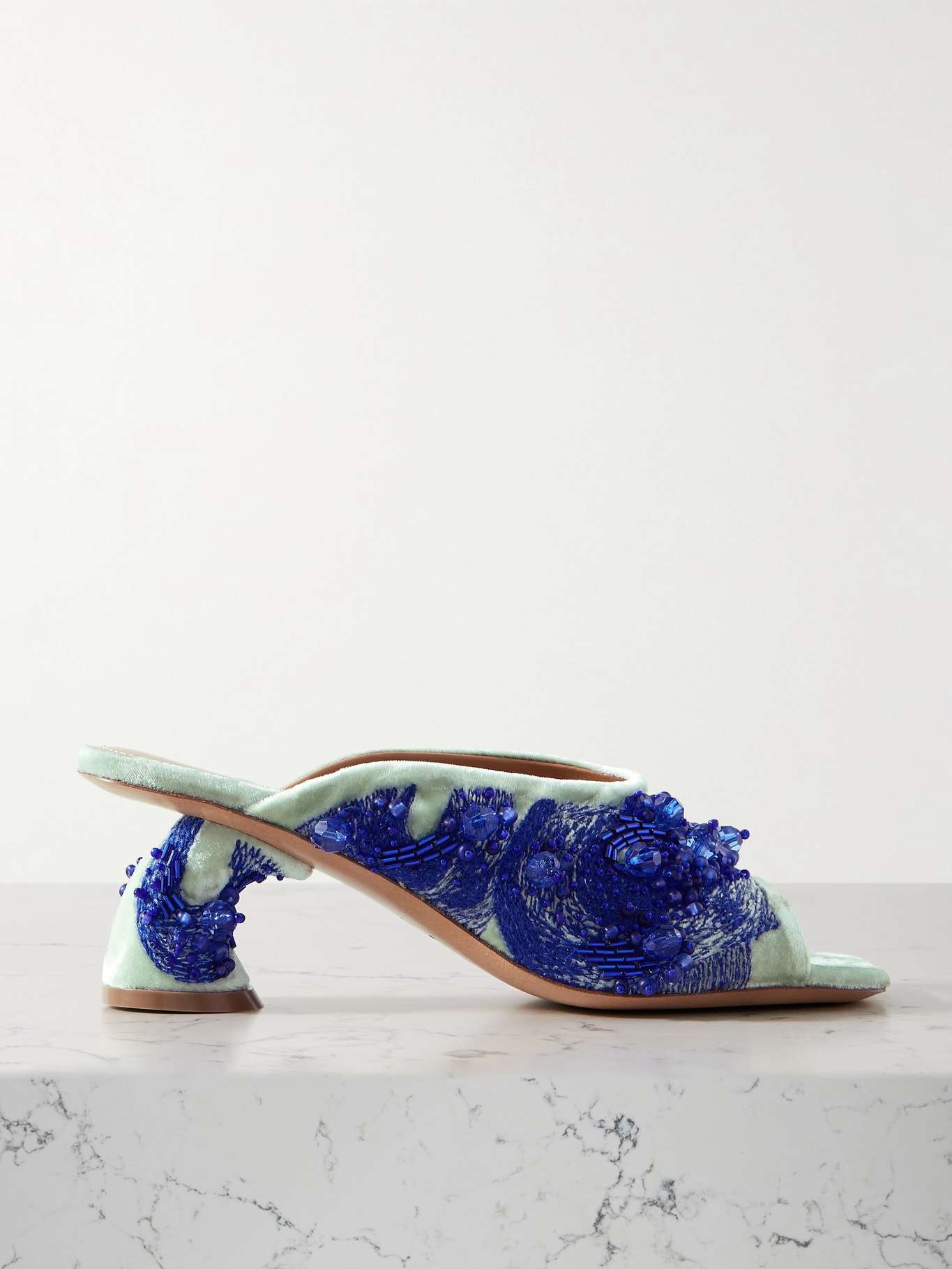 Embroidered embellished velvet mules - 1