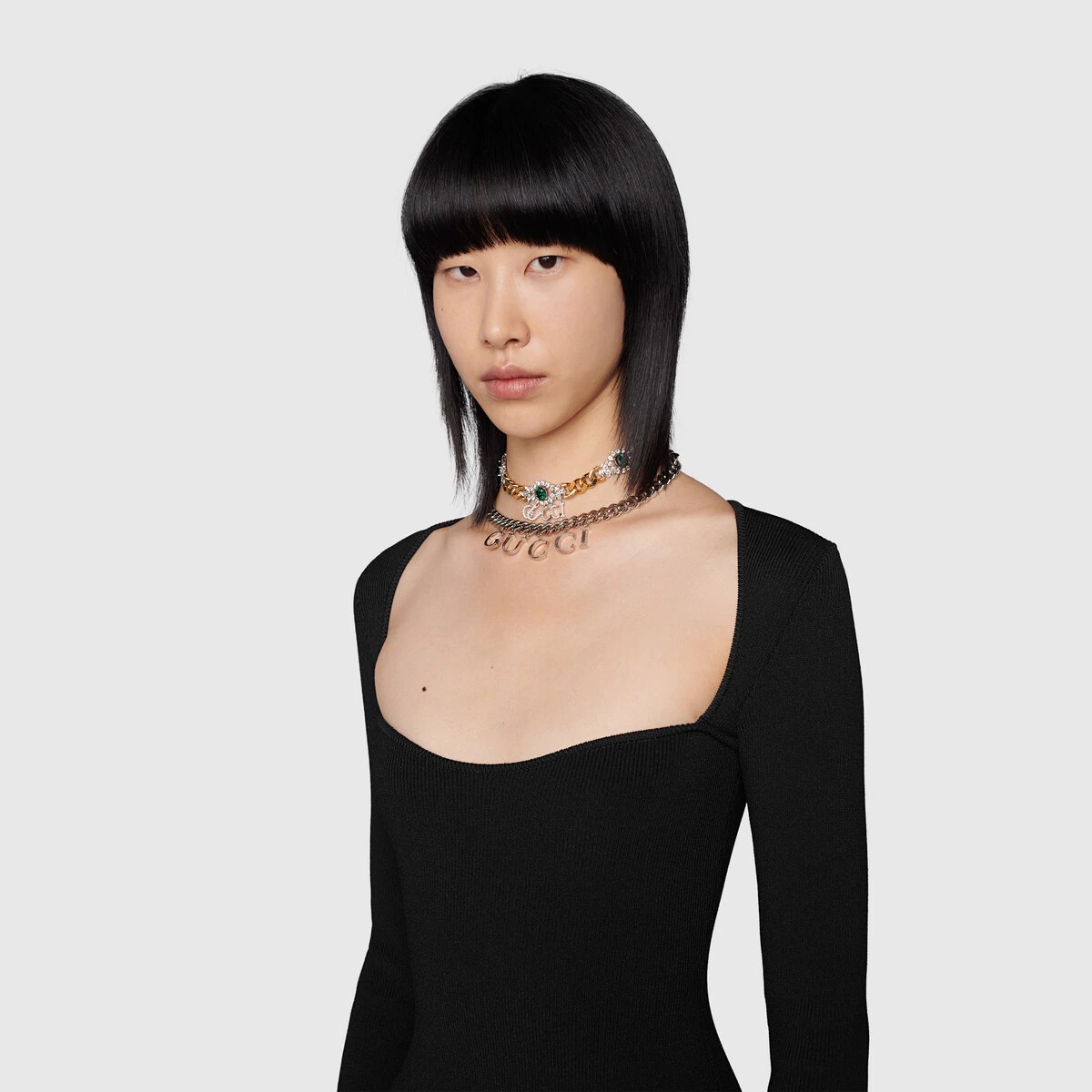 Gucci★素敵！Black Viscose Tunic Straight Stretch Dress 11886510_55?w=400