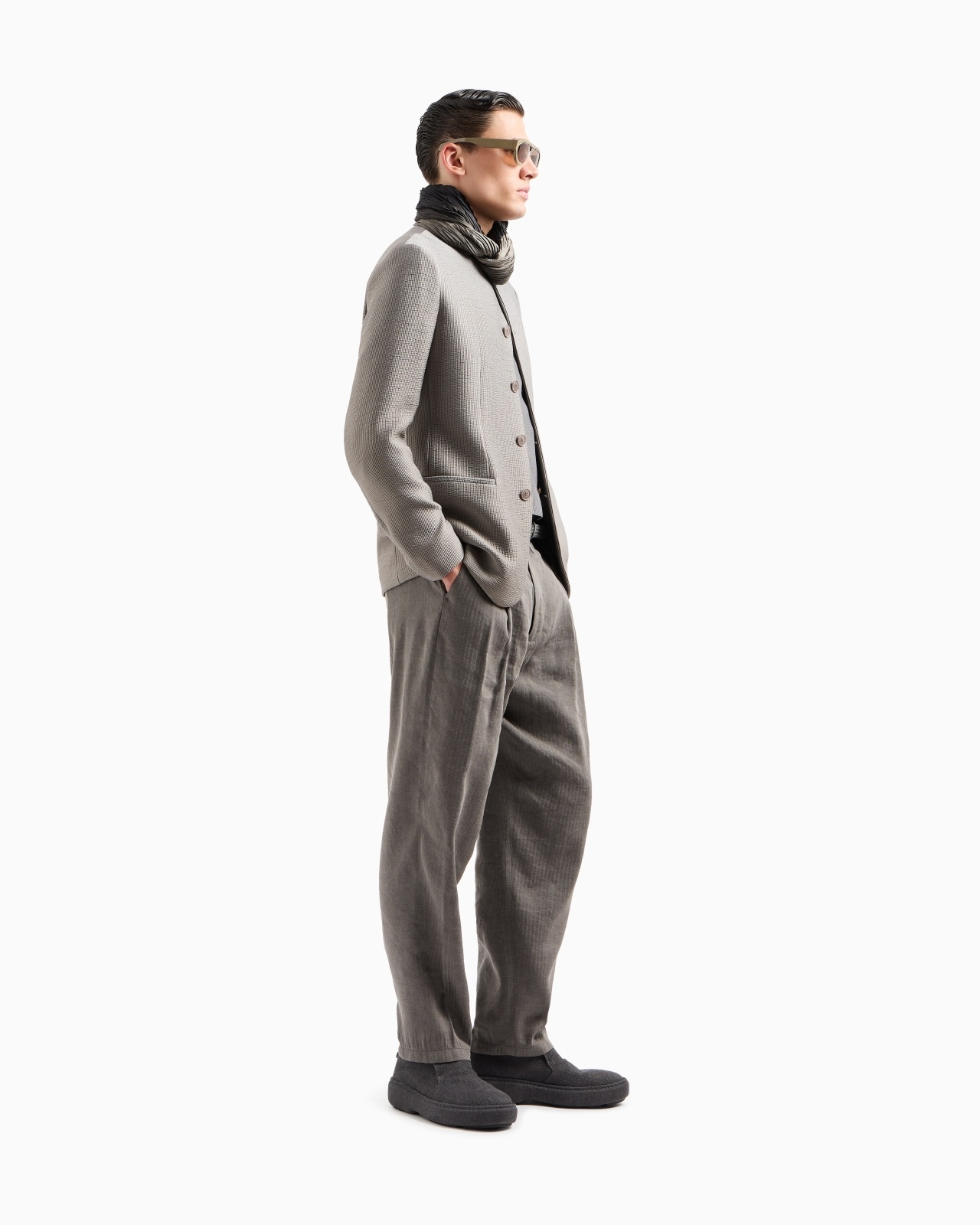 LINEN AND VISCOSE CANVAS SINGLE-PLEAT TROUSERS - 2
