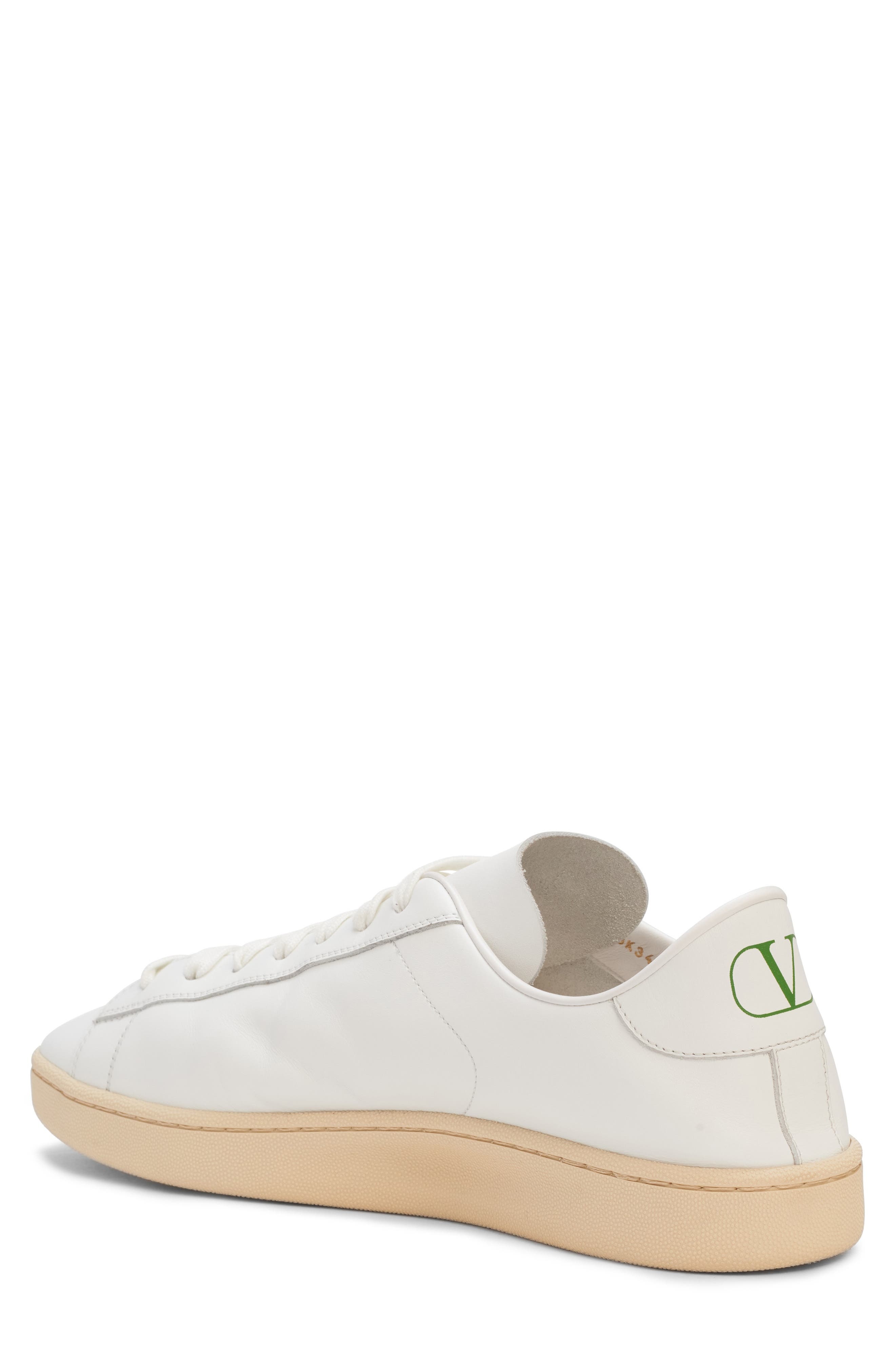 Valentino Garavani Calfskin Leather Sneaker in Bianco/Green Briar/Bianco at Nordstrom - 2
