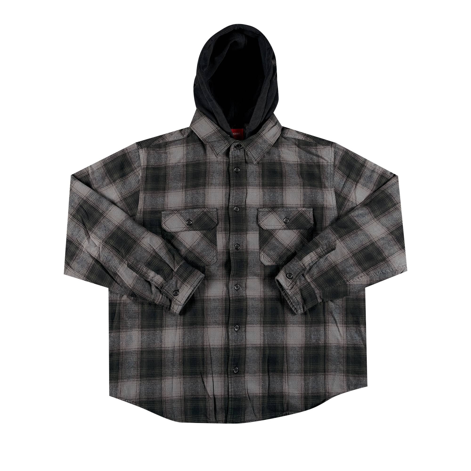 Supreme Hooded Flannel Zip Up Shirt 'Black' - 1