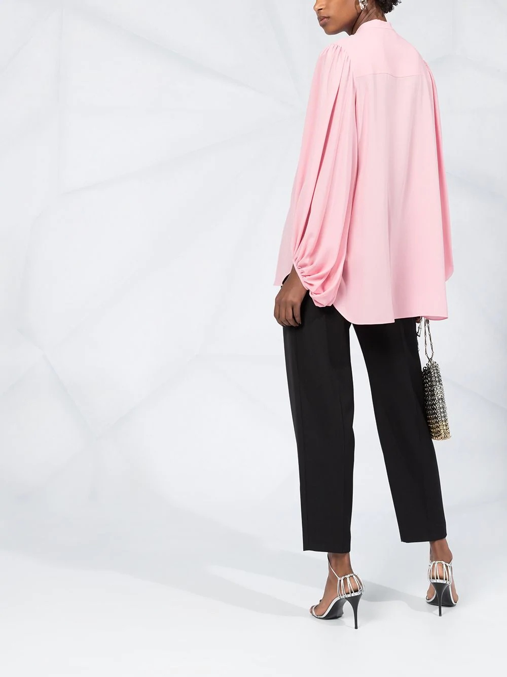 draped-sleeve collarless blouse - 6