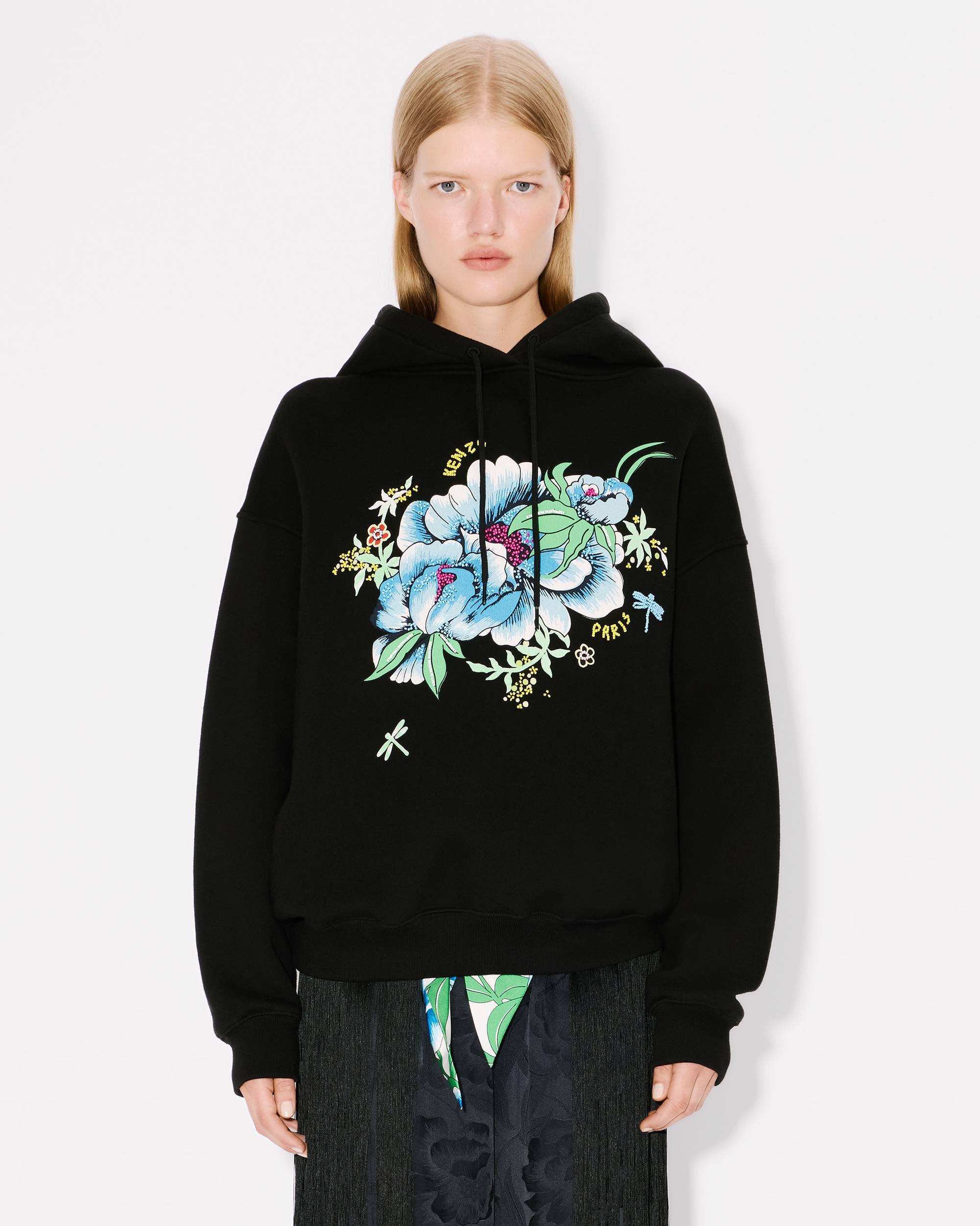 'KENZO Peonies' embroidered oversized hoodie in cotton - 3