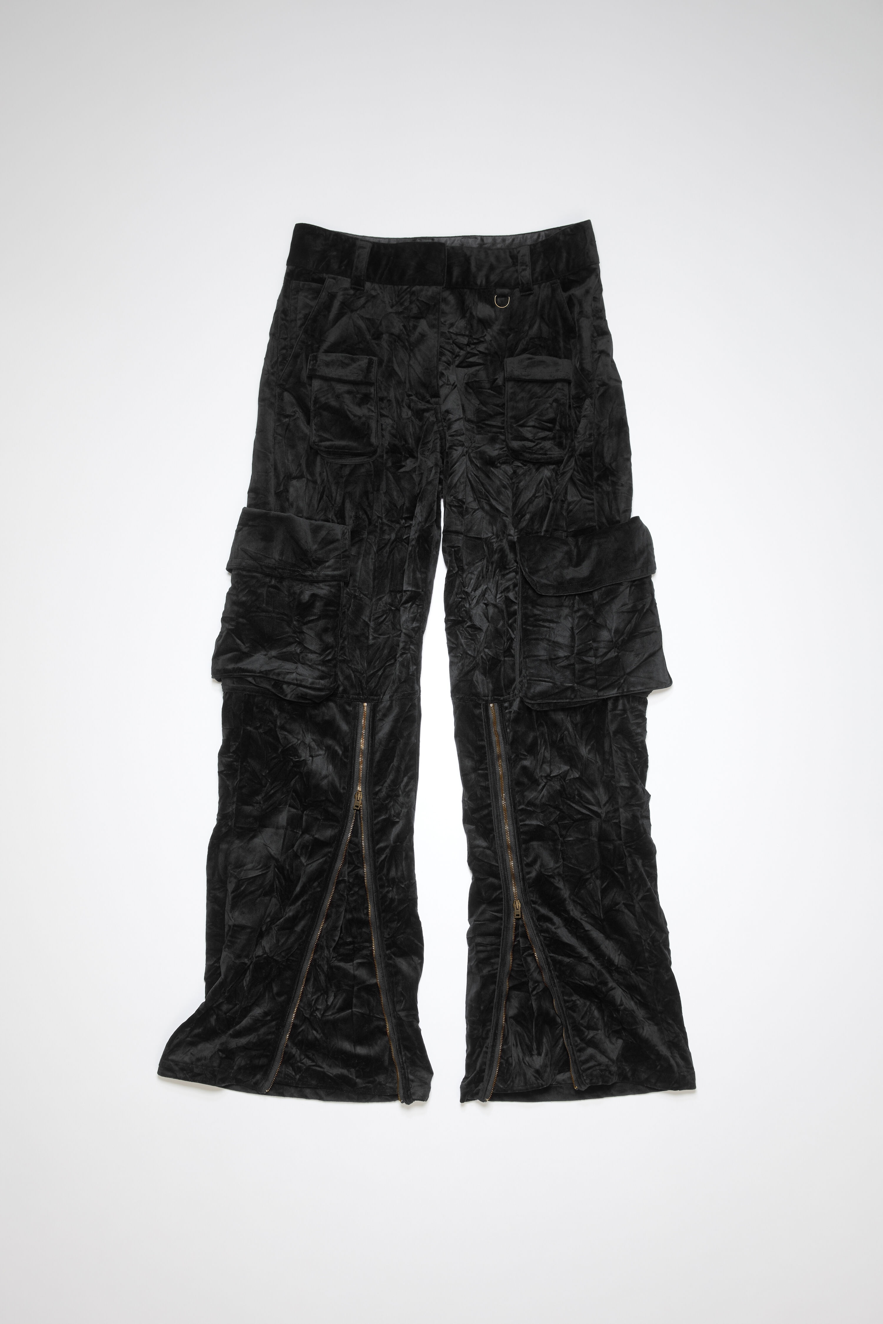 Crinkled velvet cargo trousers - Black - 6