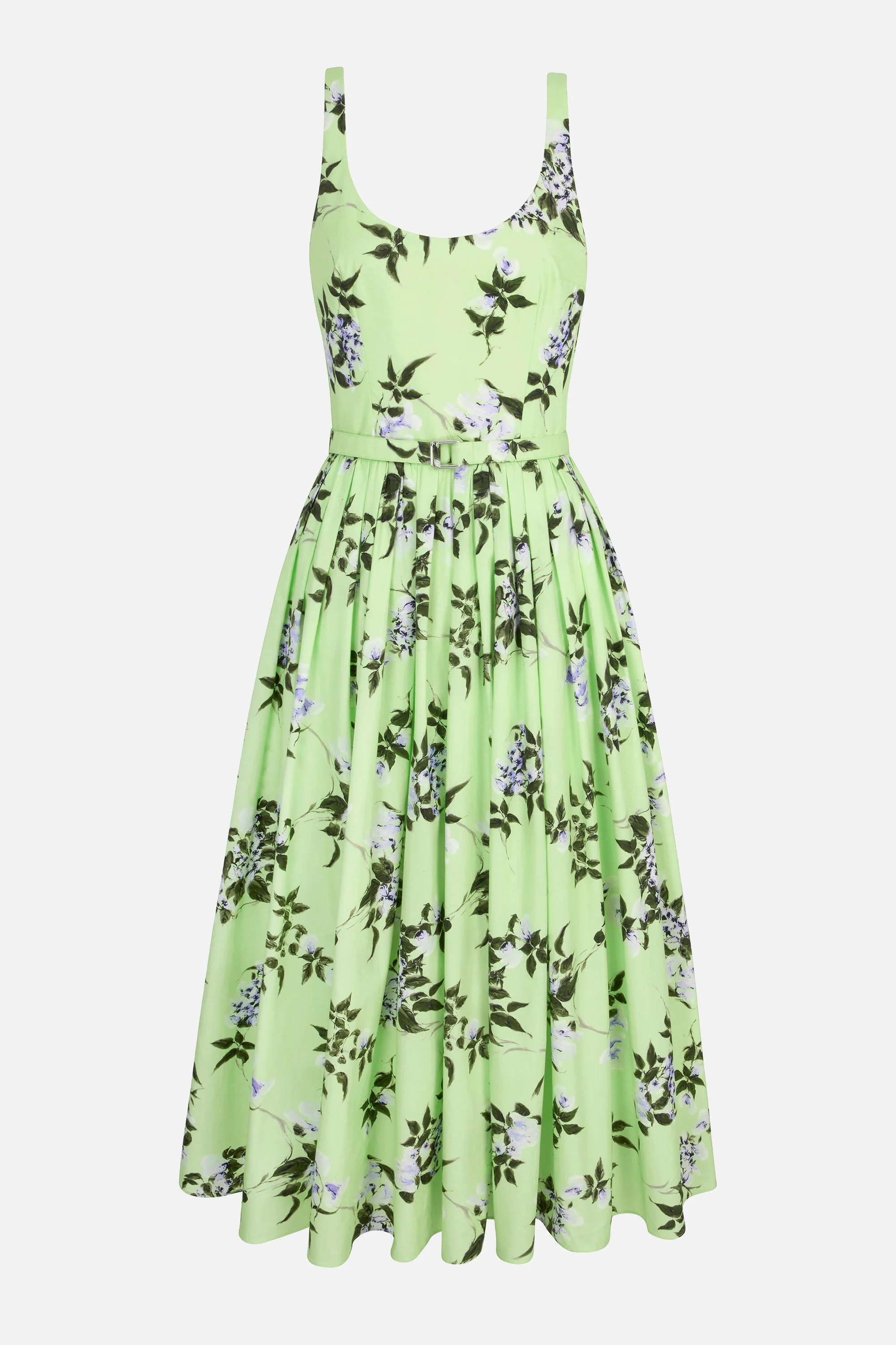 Eglantine Dress In Lilac Lillies & Cherry print on Green Organic Cotton - 1