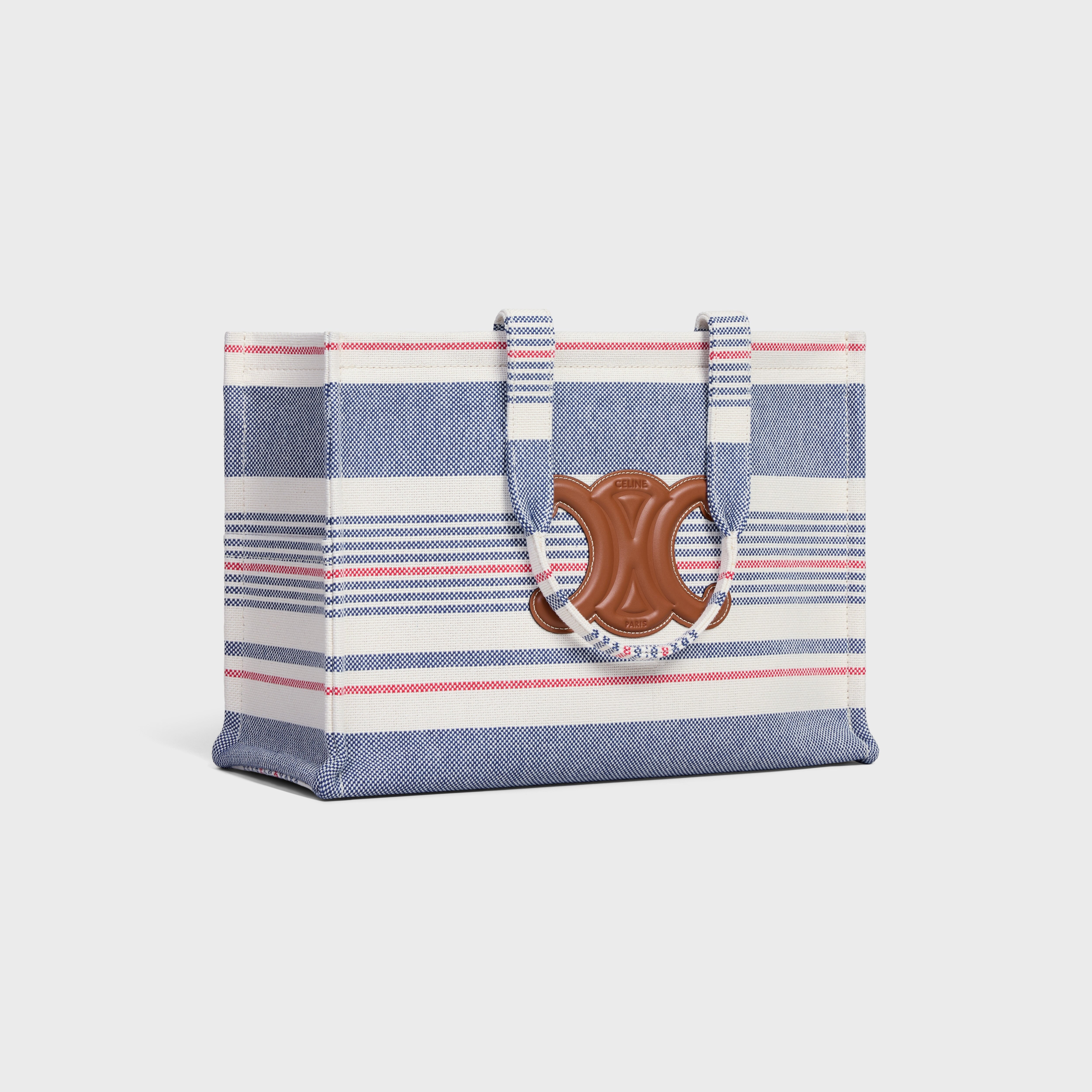 Large Cabas Thais in STRIPED TEXTILE AND CALFSKIN - 2