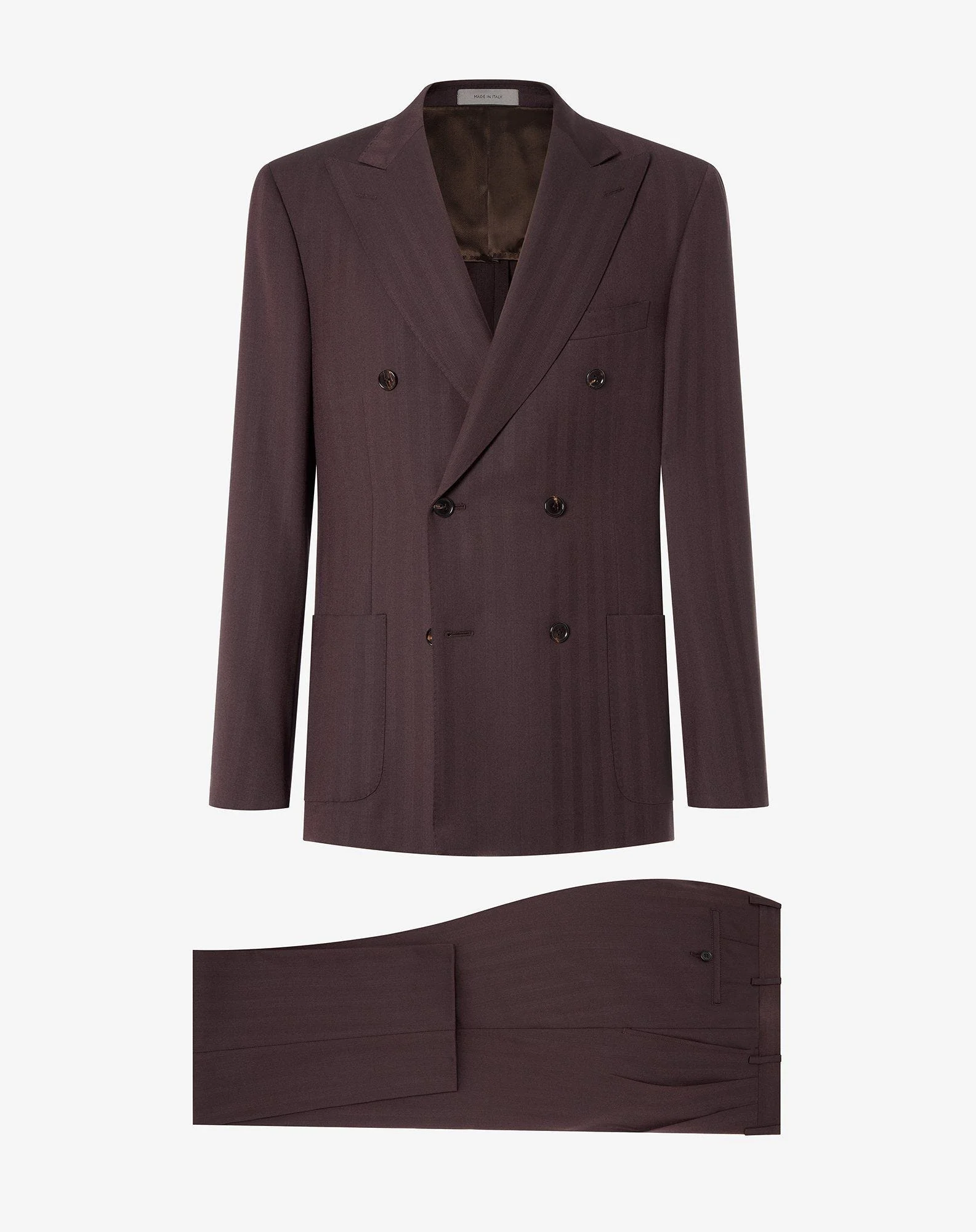 Brown naturally stretch pure 130’s wool suit with herringbone pattern - 1