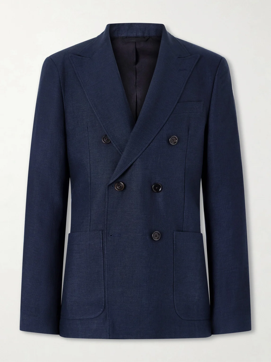Double-Breasted Linen, Virgin Wool and Cotton-Blend Suit Jacket - 1