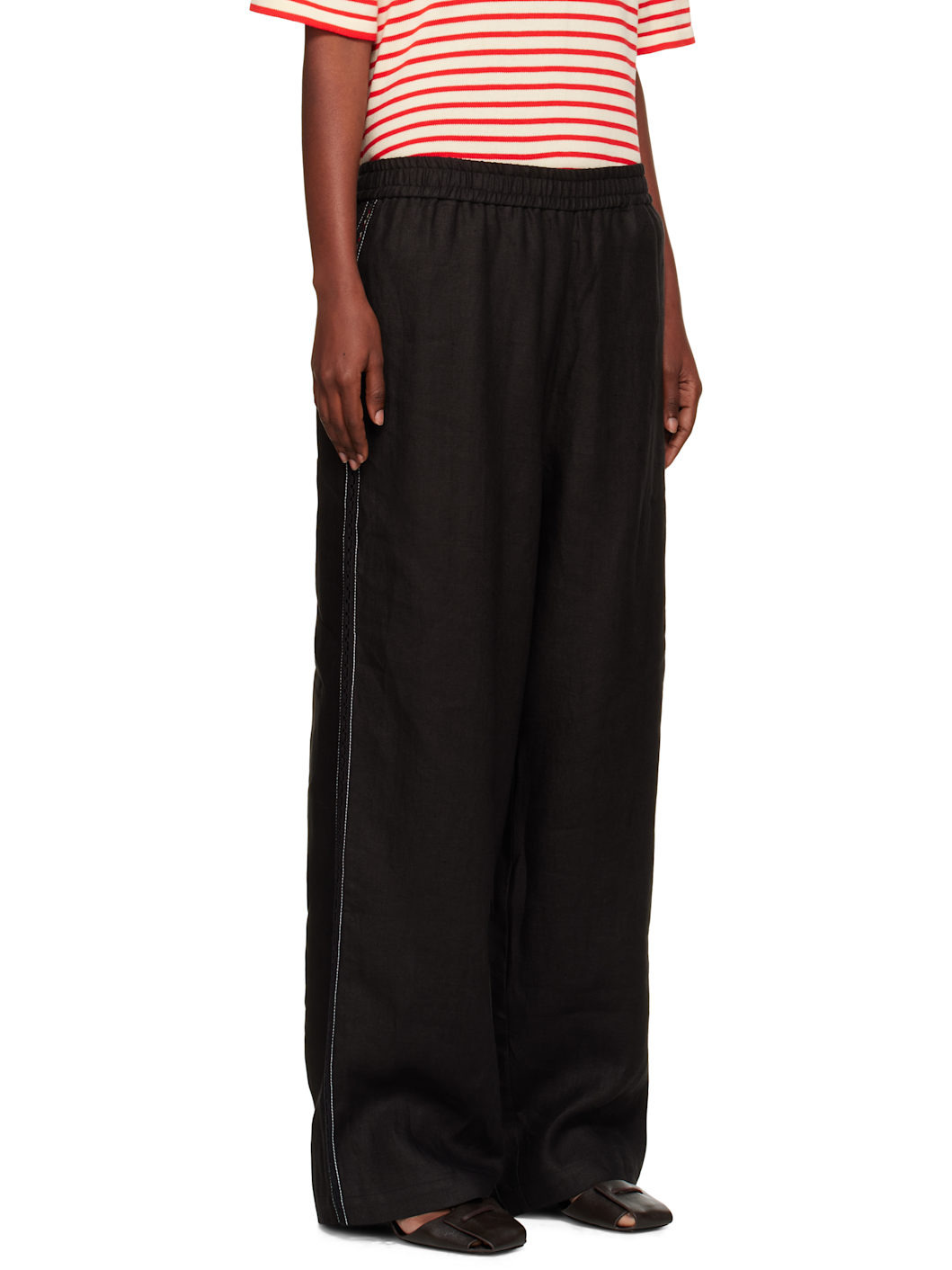 Black Linen & Lace Trousers - 2