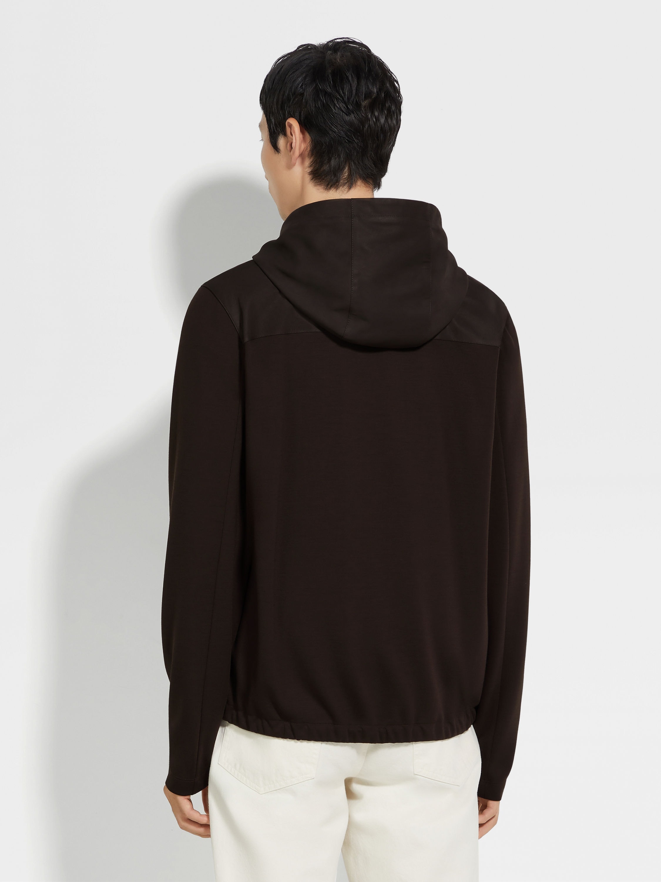DARK BROWN WOOL AND SECONDSKIN HOODIE - 5