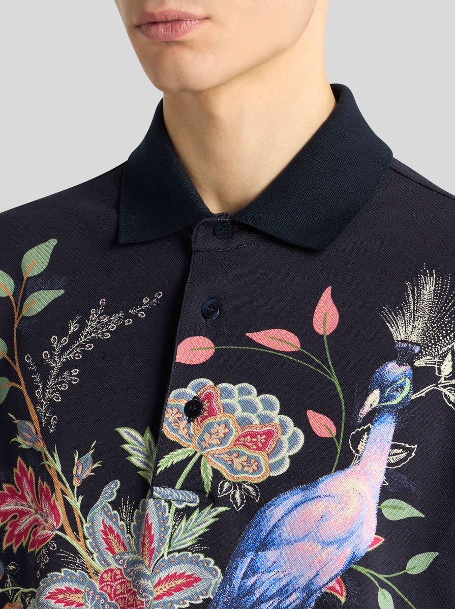 COTTON POLO SHIRT WITH FLOWERS AND PEACOCK - 3