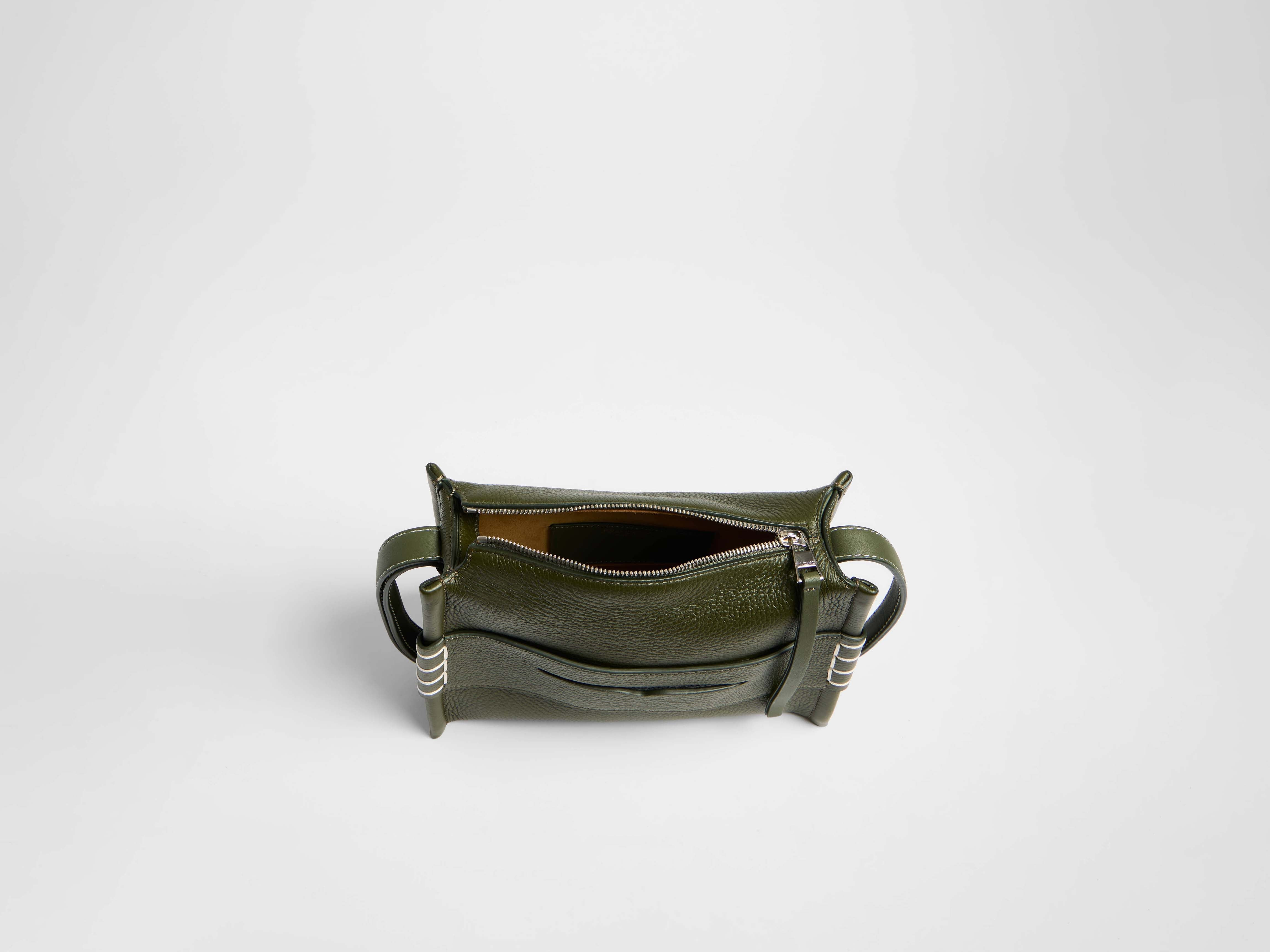 SMALL MESSENGER LOAFER BAG IN KHAKI GREEN LEATHER - 6