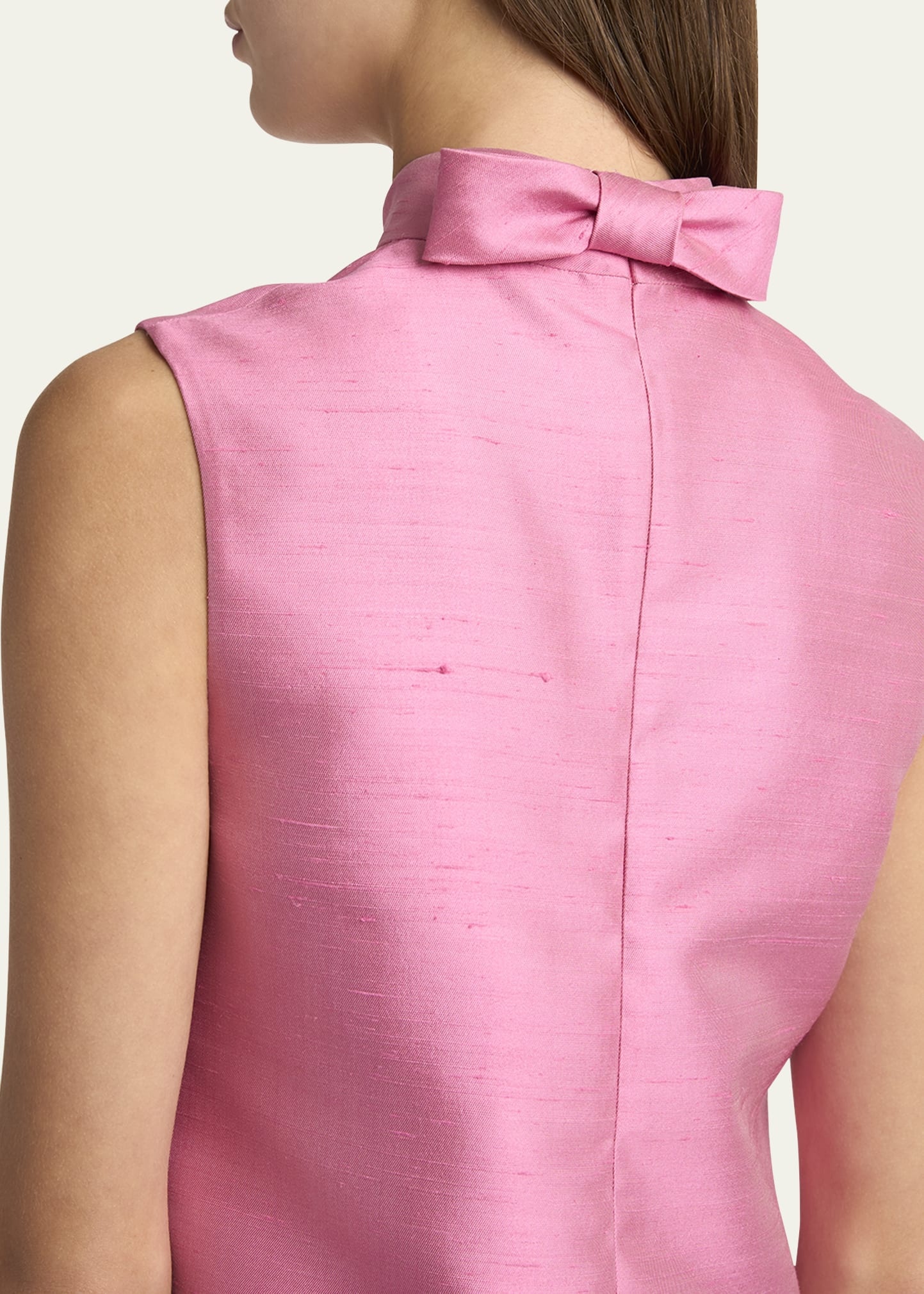 Bow Shantung Silk Mini Dress - 5