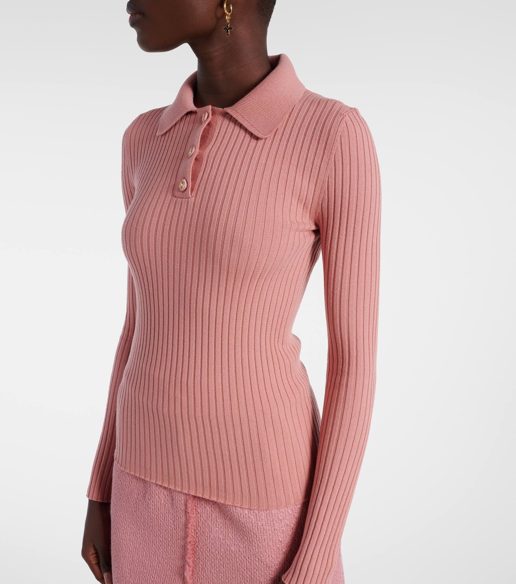 Ribbed-knit wool-blend polo sweater - 5
